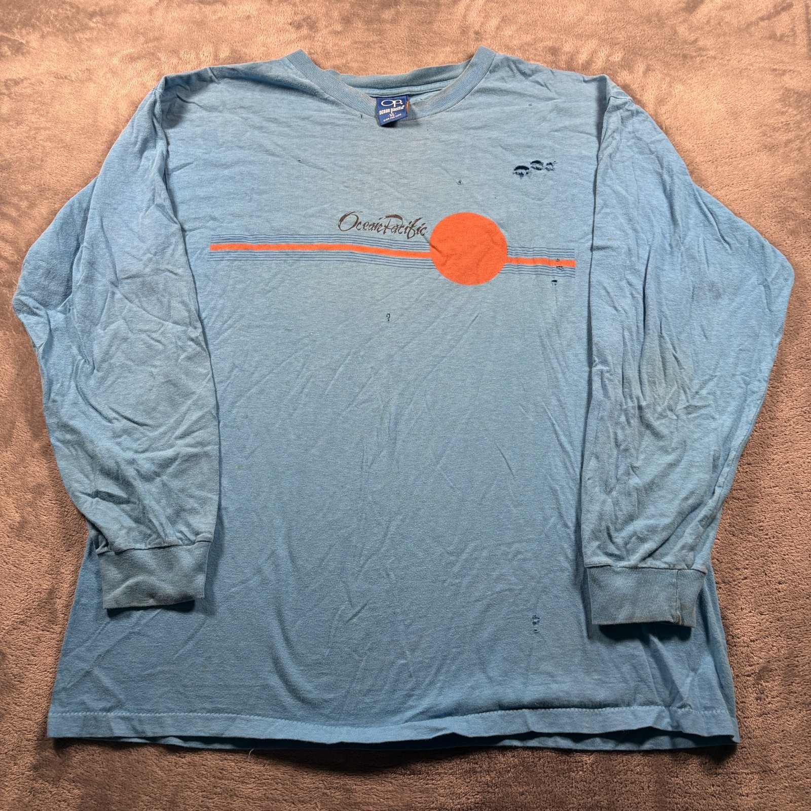 Vintage 1983 Ocean Pacific Op Surf Shirt Mens XL Blue Logo Long Sleeve Pullover