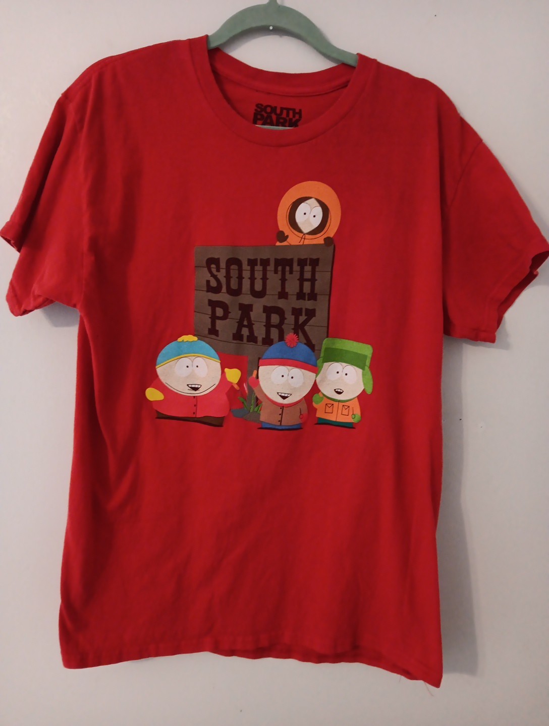 South Park T-Shirt Red Mens L Small Pinhole as shown in picture Pre-owned