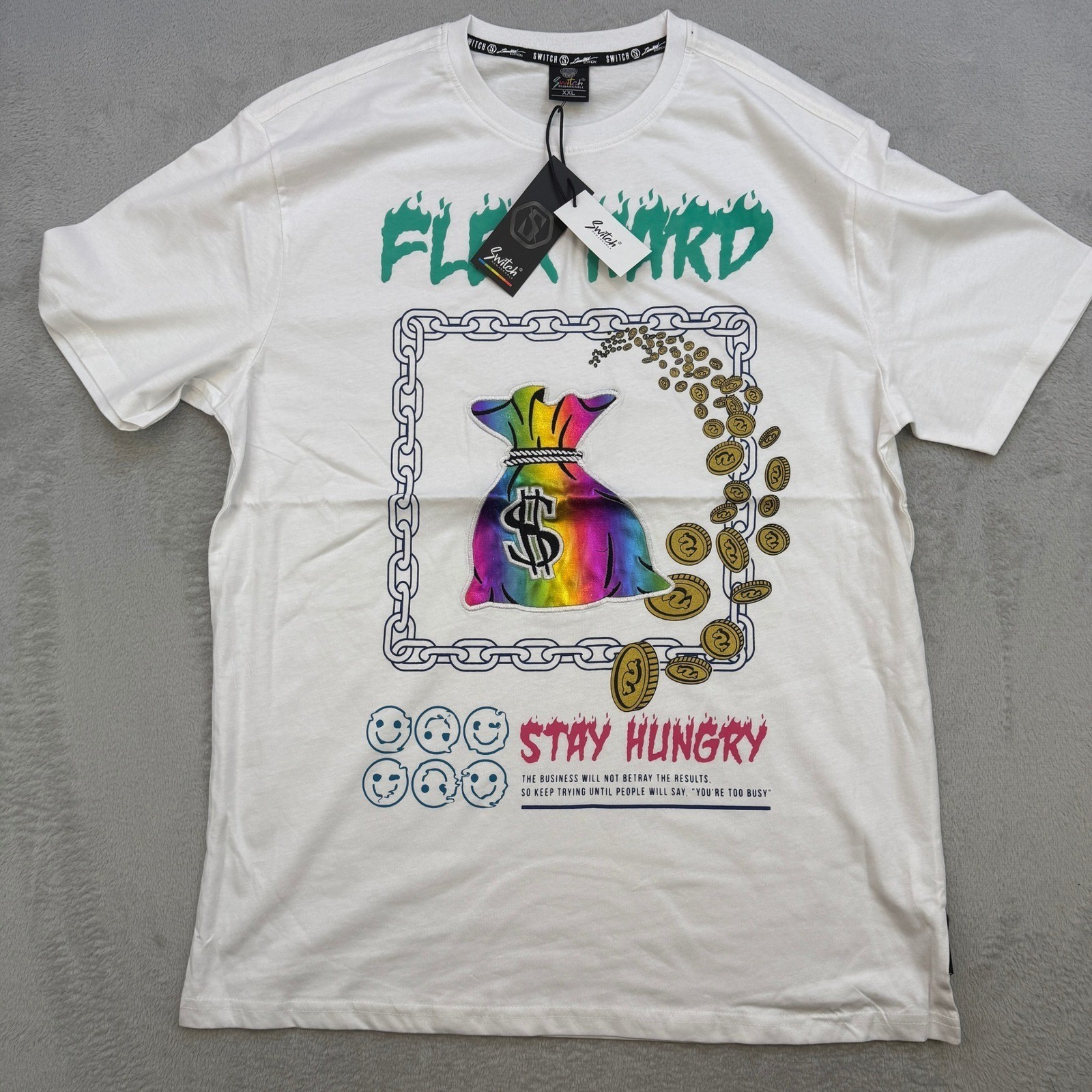 Switch Remarkable T Shirt Mens XXL White Flex Hard Money Bag Graphic Streetwear