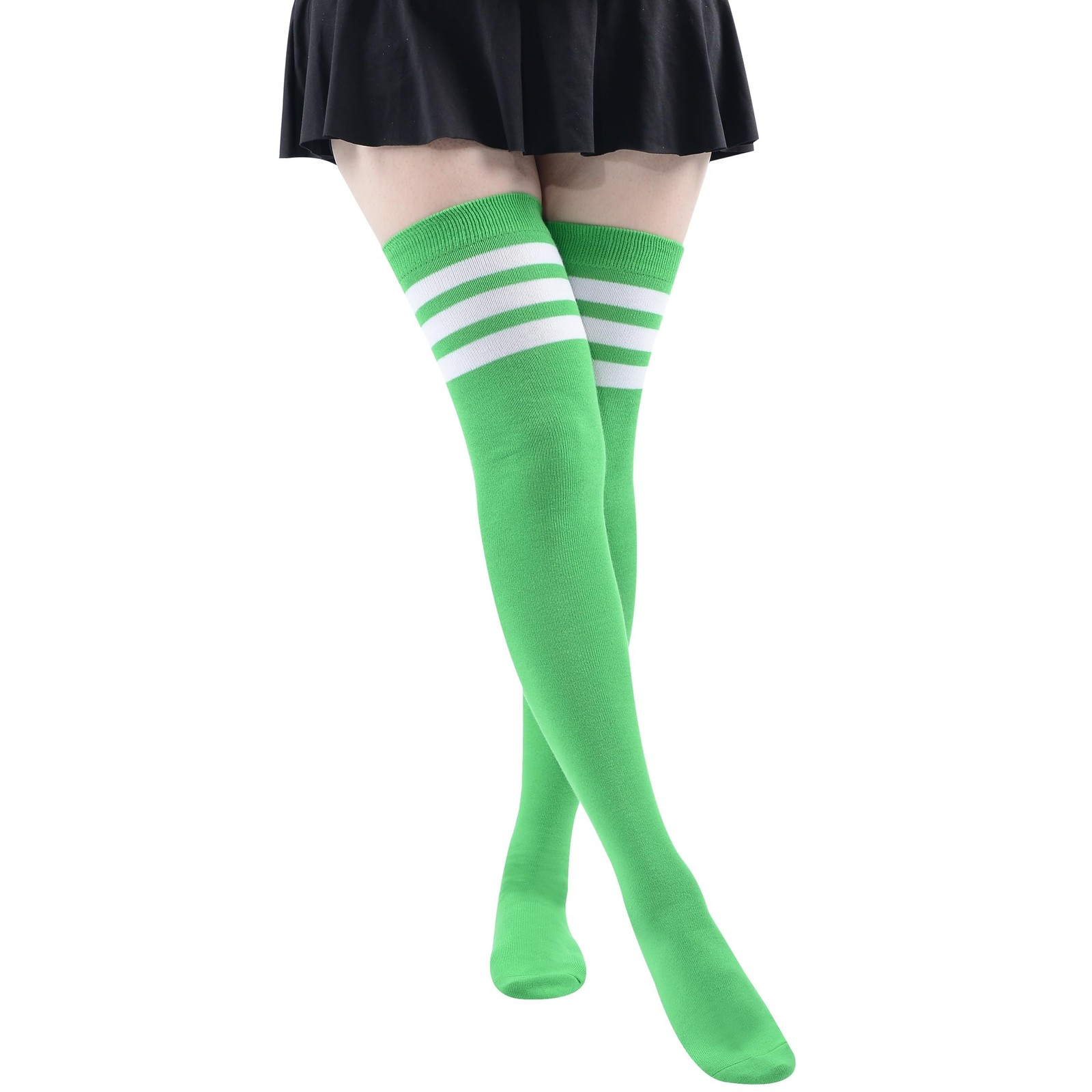 Long Halloween Knee High Socks for Homen – Green White Striped Posing Ivy Co…