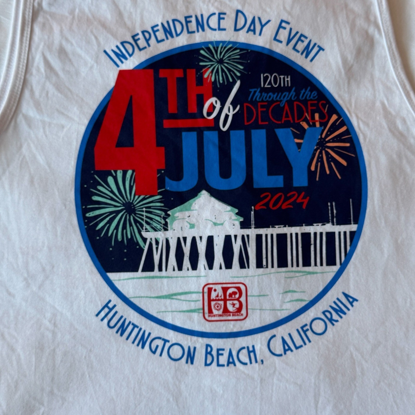 NWT Huntington Beach Surf & Sport HSS 4th of July Tank Top Medium White Graphic