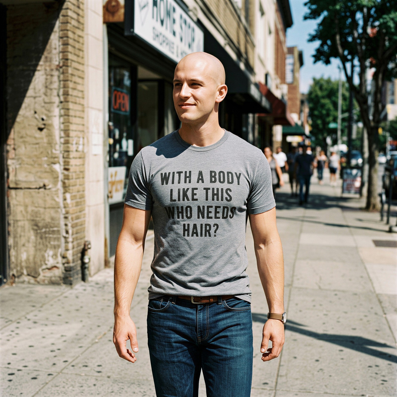 Mens With A Body Like This Who Needs Hair Tshirt Funny Balding Dad Bod Tee