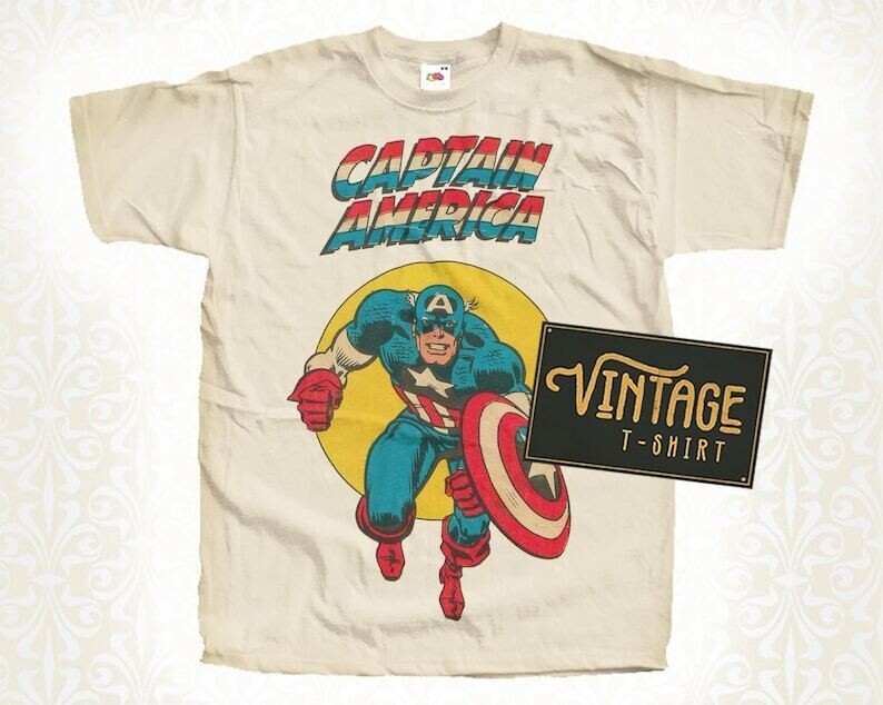 Captain America Vintage T Shirt for Men NATURAL S-5XL