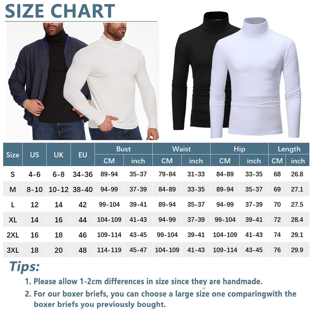 Men Pullover Turtle Neck T-shirt Slim Fit Tops Warm Winter Long Sleeve Shirts