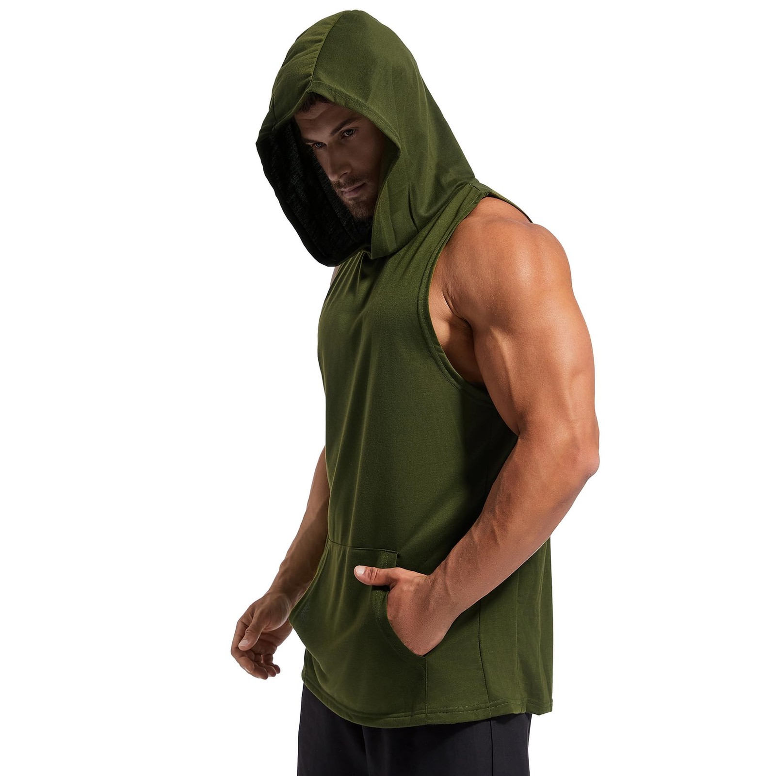 Men’s Workout Hooded Tank Tops Gym Sleeveless Hoodies Dry fit Bodybuilding Mu…