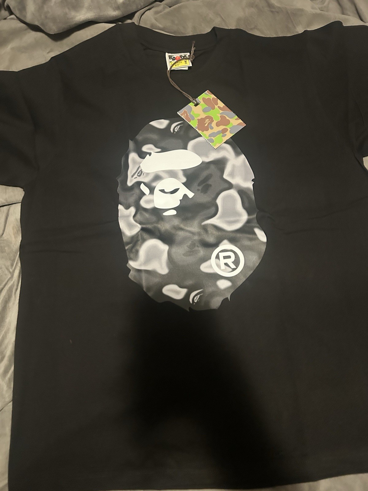 A Bathing Ape BAPE Black Ape Head Camo Logo Graphic Crew Neck T-Shirt Men’s M