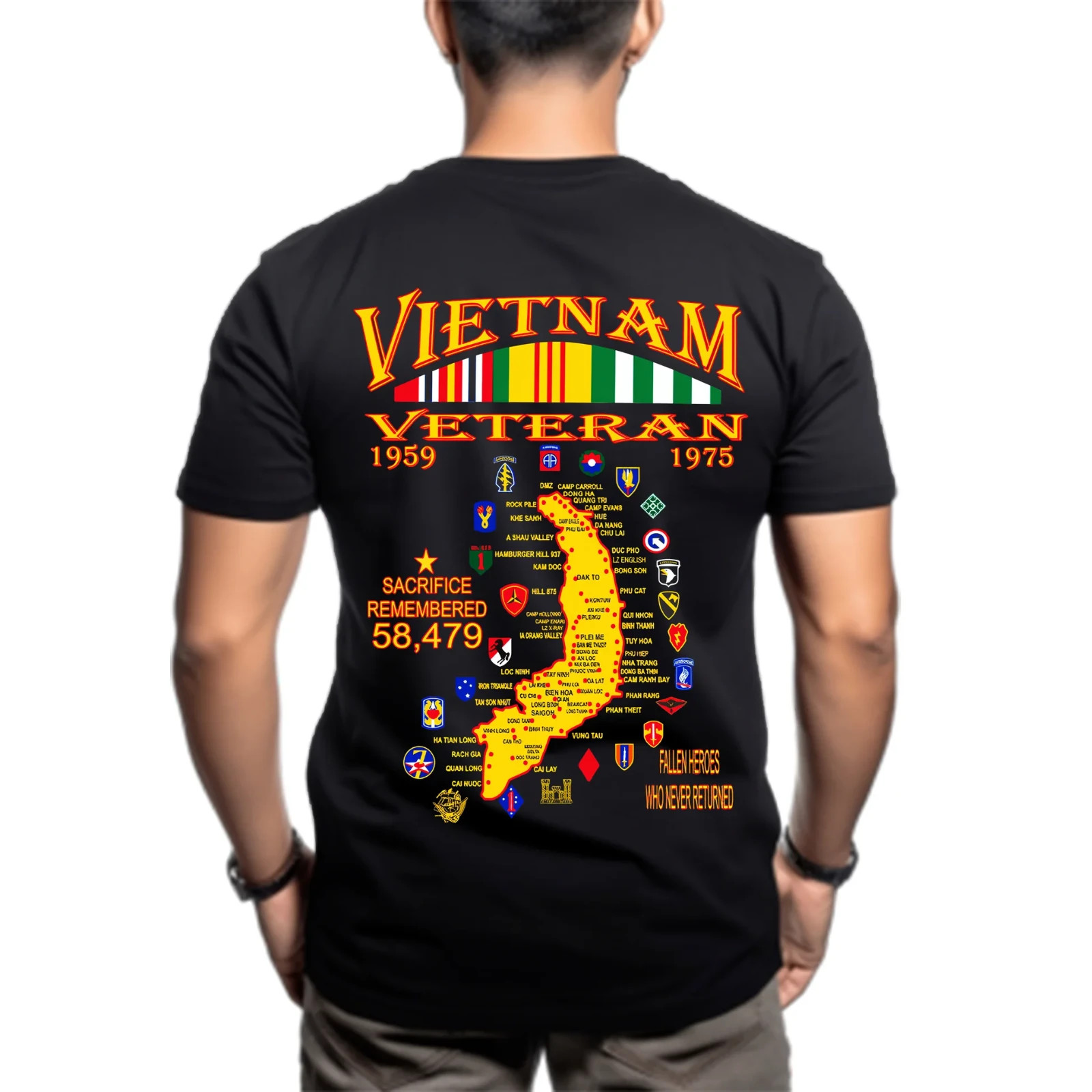 Vietnam Veteran 1959–1975 Classic Unisex T-Shirt Military Gift Tee Sizes S-5XL