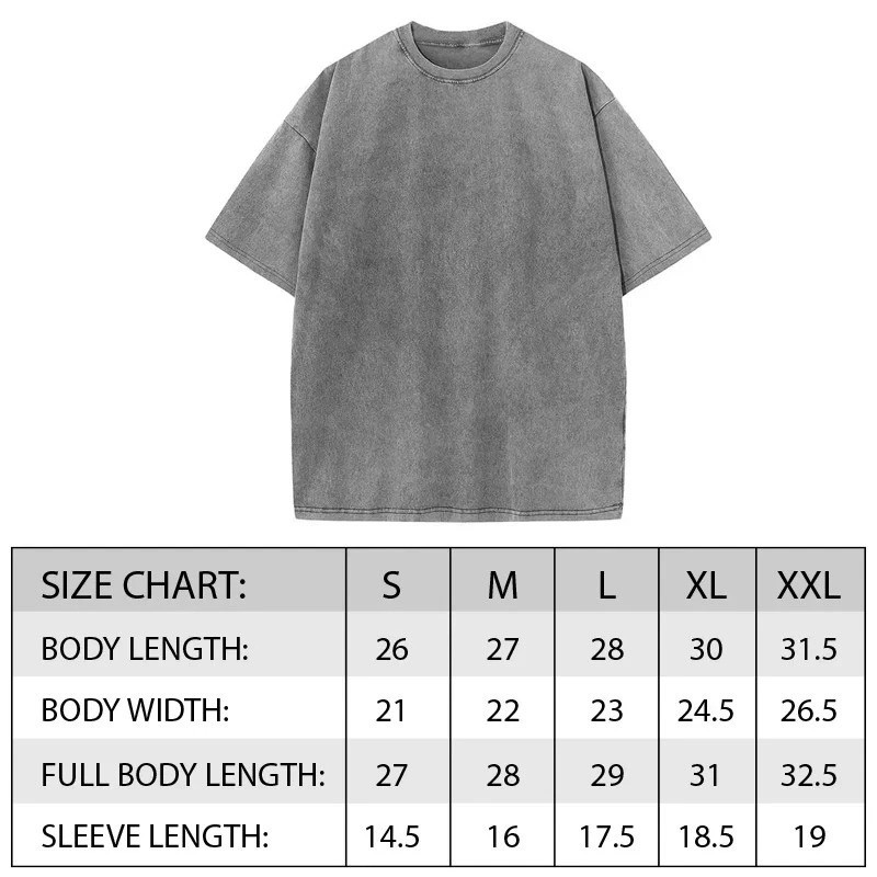 Oversized 100% Cotton Acid Wash T-shirt Heavyweight Hip Hop Style Tee
