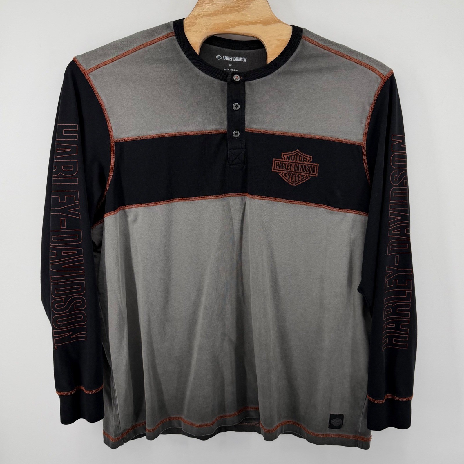 Harley-Davidson Henley Men’s 3XL Gray Black Long Sleeve Graphic Biker Shirt