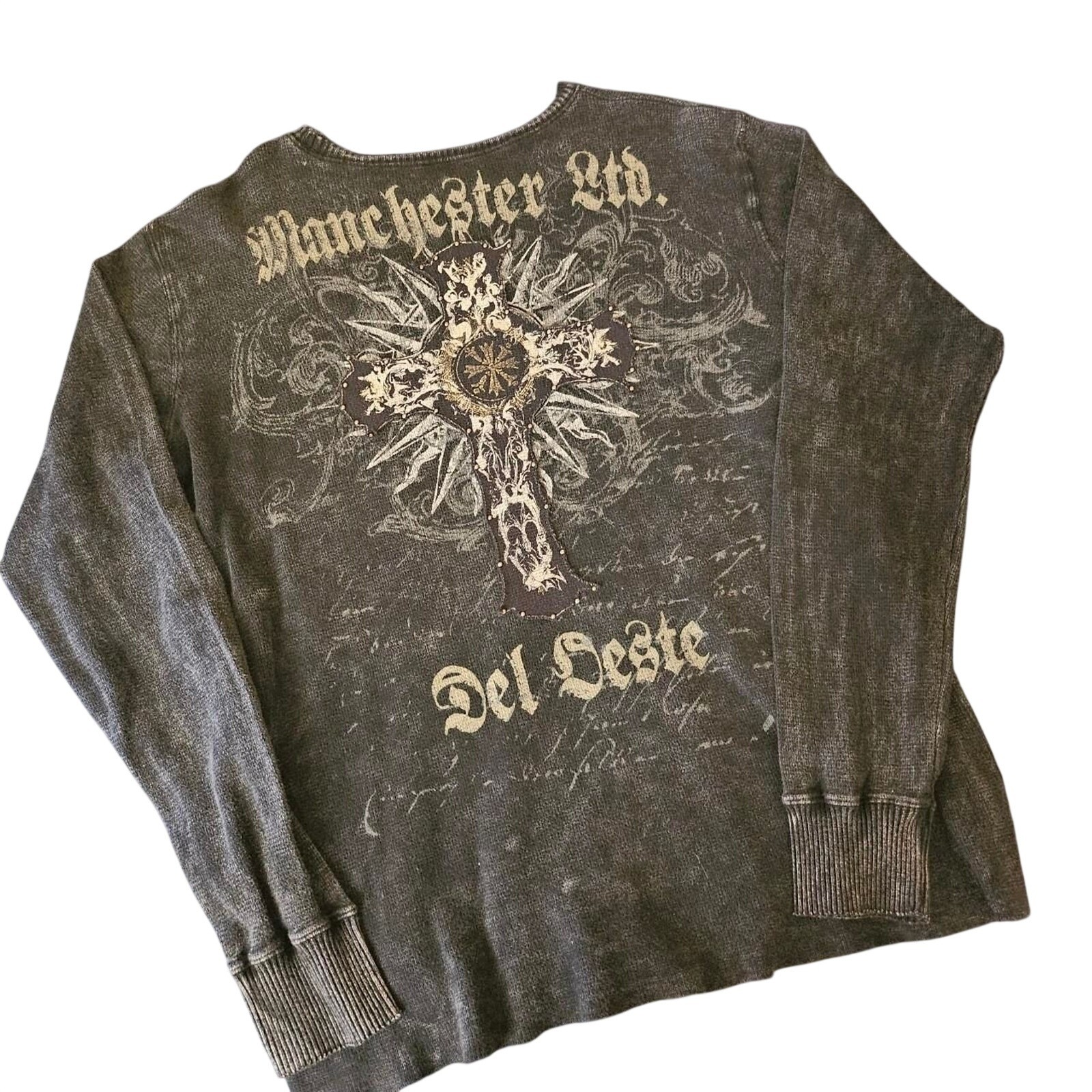 Y2K Manchester Ltd Del Oeste Thermal Shirt Mens XXL Black Gothic Studded Grunge