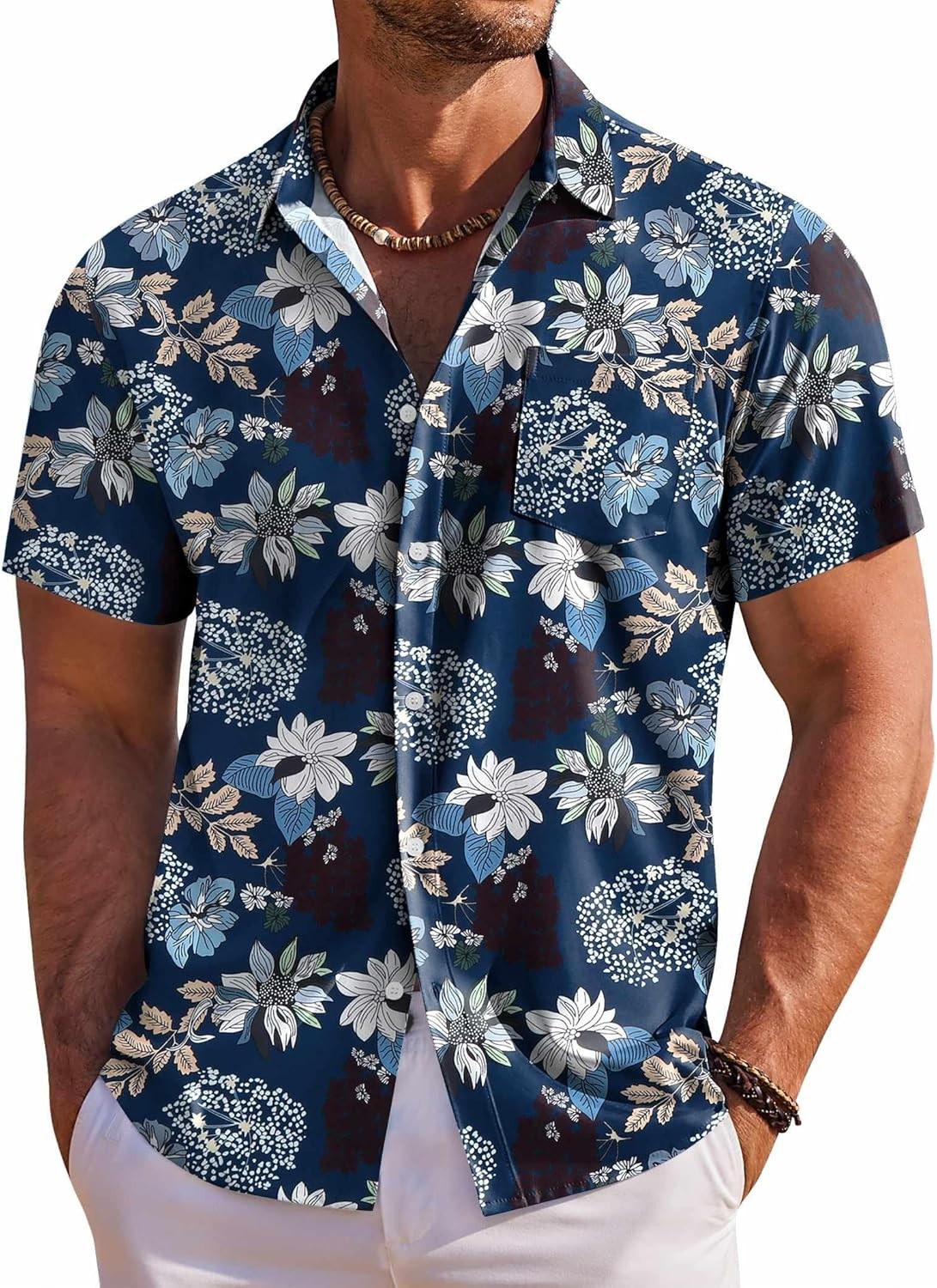Men’s Hawaiian Shirt Short Sleeve Floral Button Down Tropical Beach Holiday Top