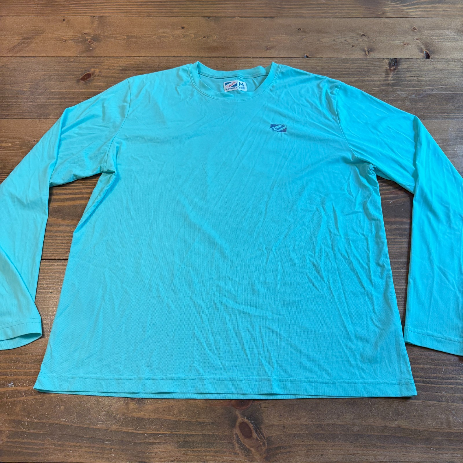 Bermies Sun Shirt Mens Medium Aqua Blue UPF50 Breathable Lightweight Quick Dry