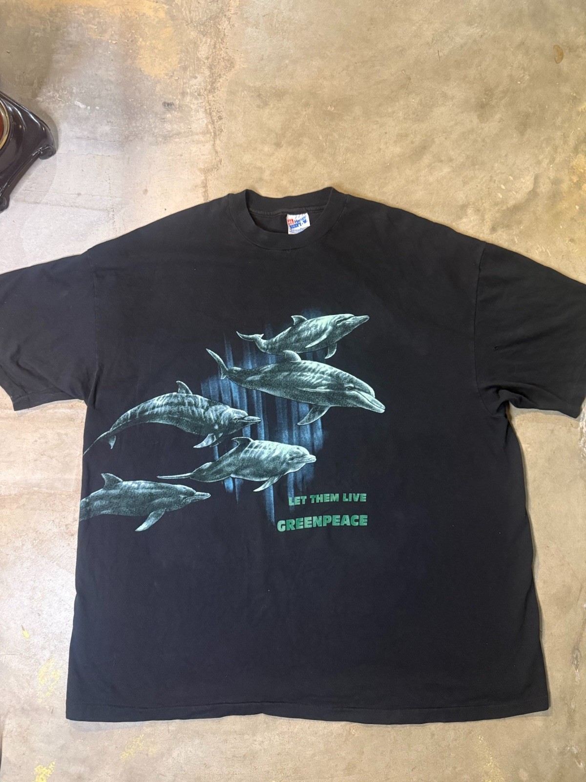 Vintage 90s Greenpeace Let Them Live Dolphin T Shirt XXL USA Made Single Stitch