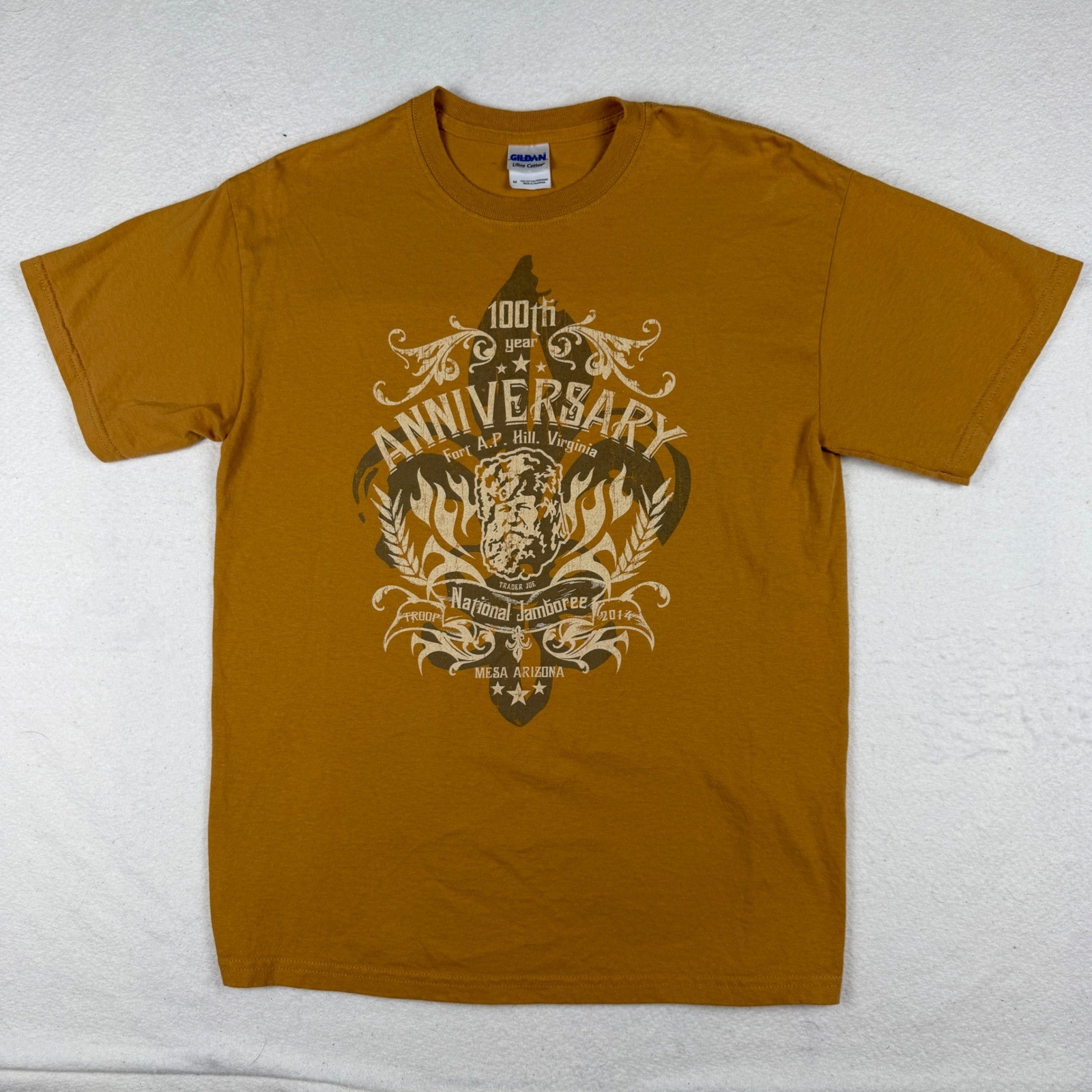 Gildan 100th Anniversary National Jamboree 2014 T-Shirt Mens Medium Yellow Mesa