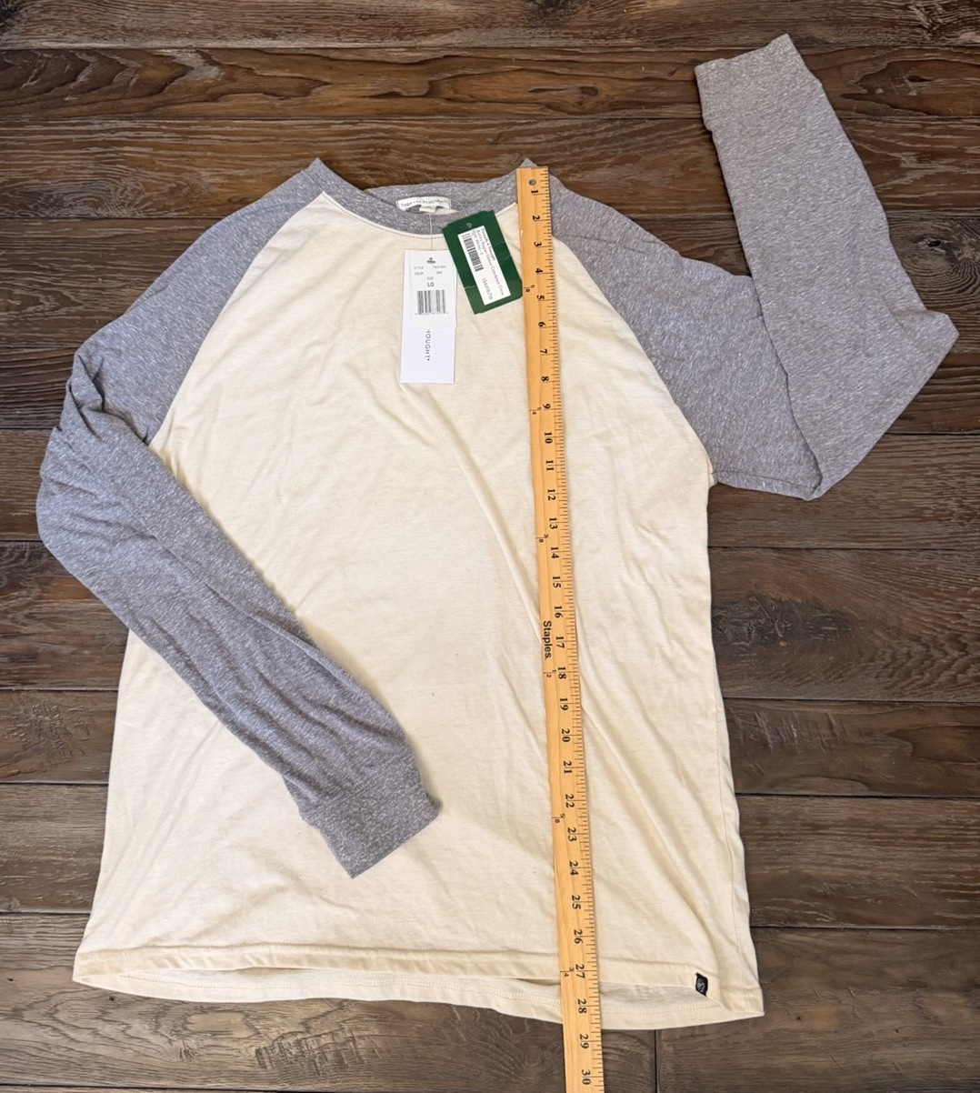 Threads 4 Thought Bobby Raglan Colorblock Mens Large Long Sleeve Tee Gray Beige