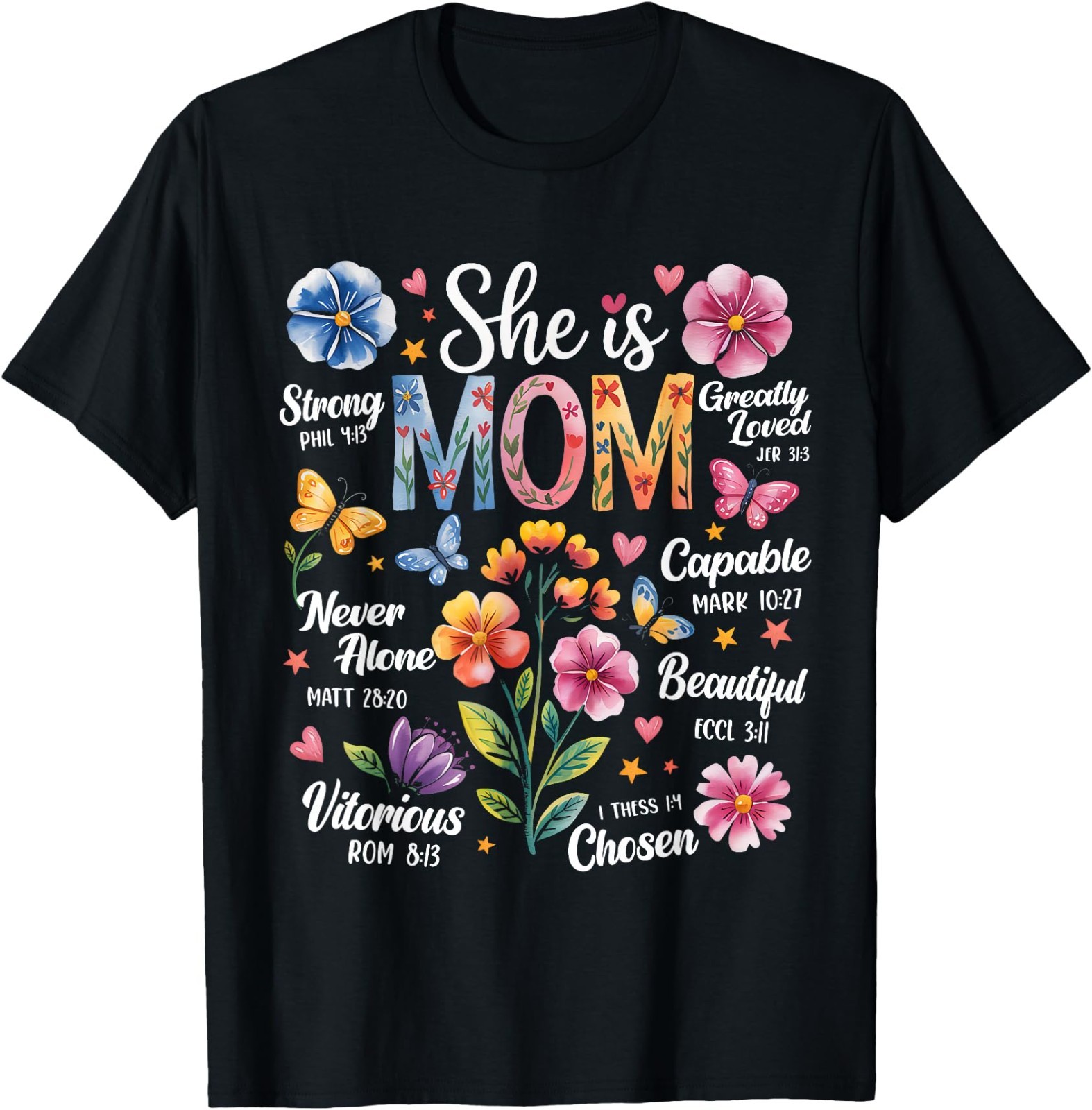 She is Mom Bible Verses Christian Boho Floral Mother’s Day T-Shirt