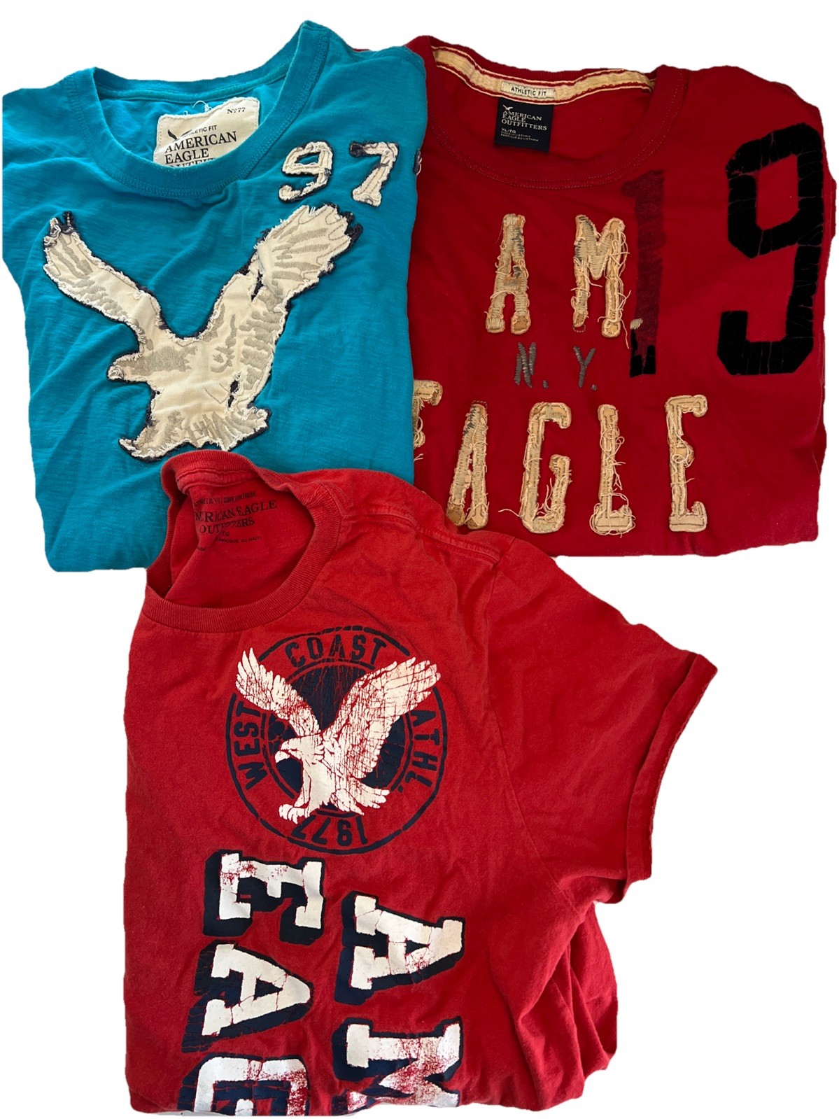 Lot Of 3 Y2K American Eagle T-shirt Men XL Athletic Fit Embroidered Patch READ