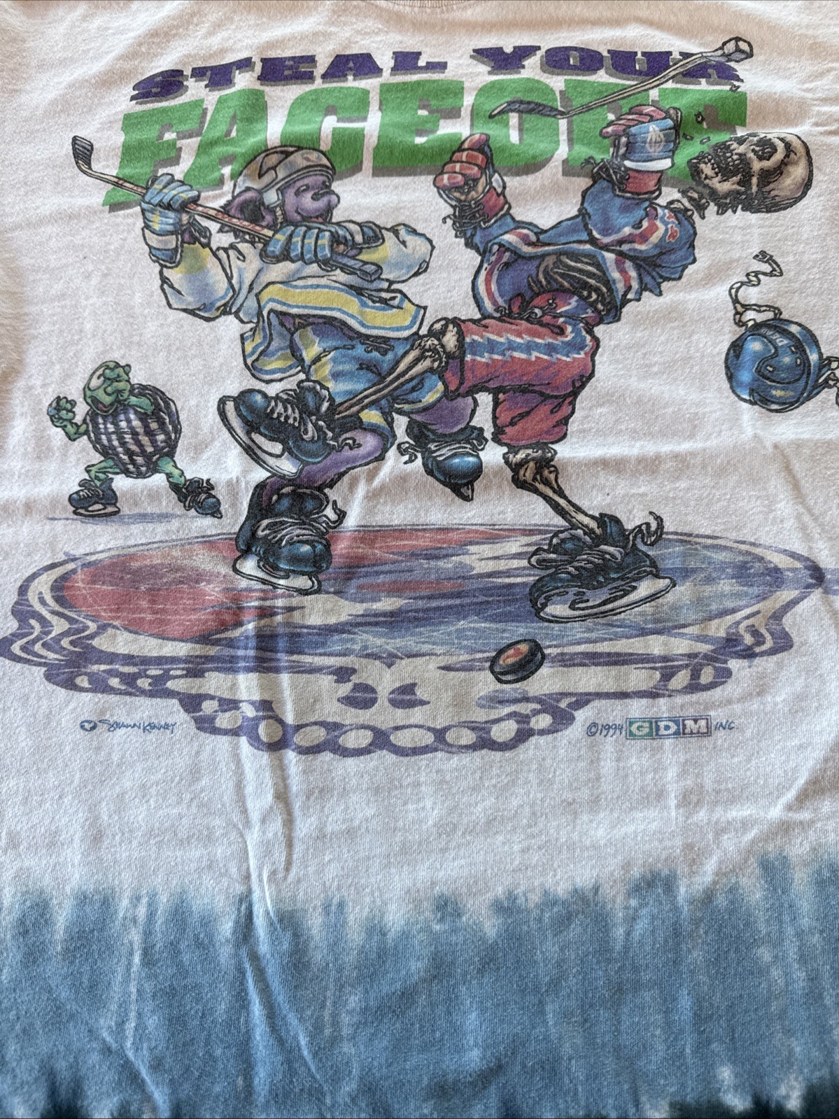 Vintage Grateful Dead Liquid Blue Hockey Tie Dye T Shirt 1994 XXL. 2XL Faceoff