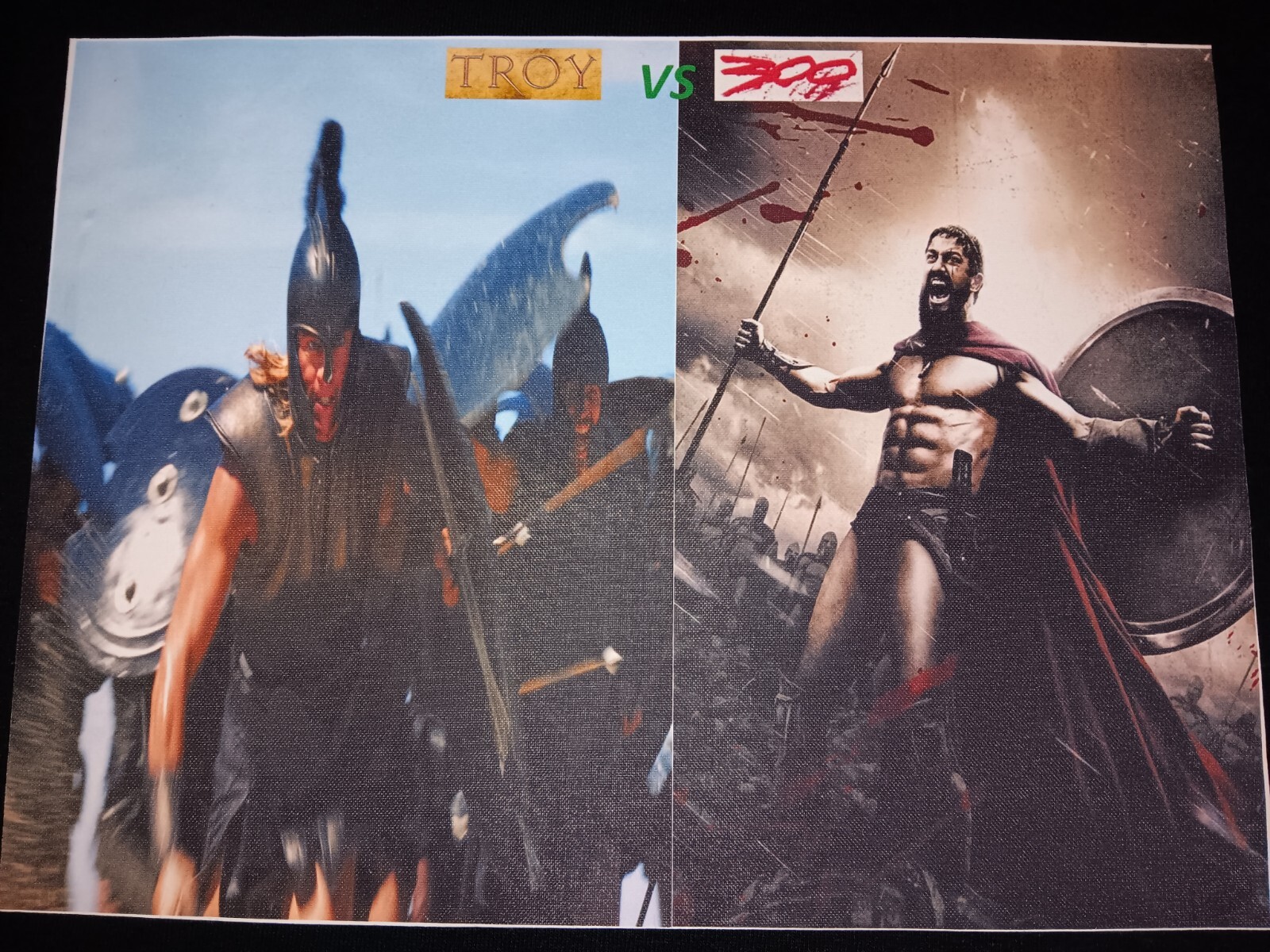 Troy Vs 300 Movie Custom T-Shirt Adults Large-XL Achilles Vs King Leonidas