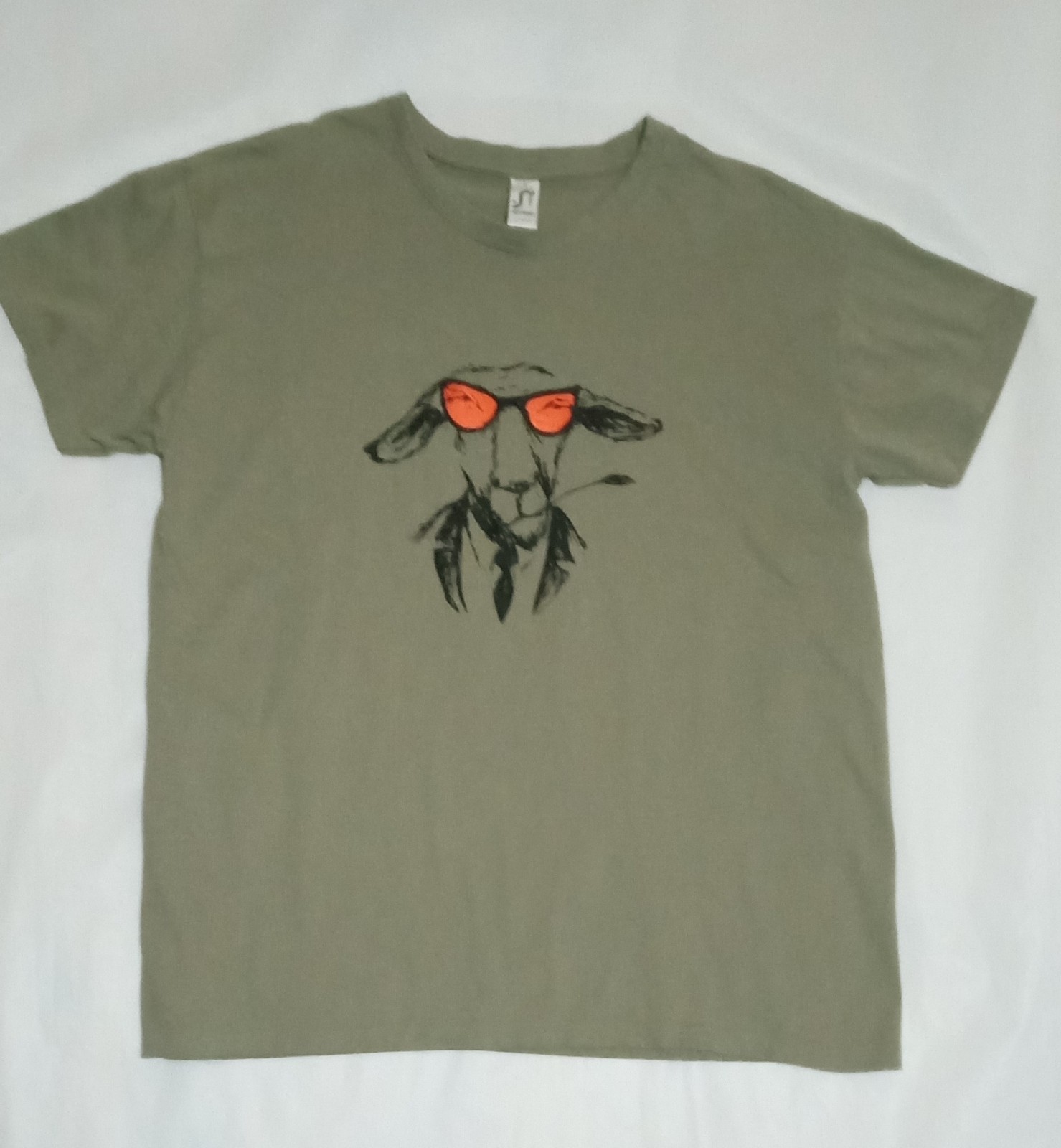 Donkey / Goat with Sunglasses Green T-Shirt SOL’S REGENT Size L 100% Cotton