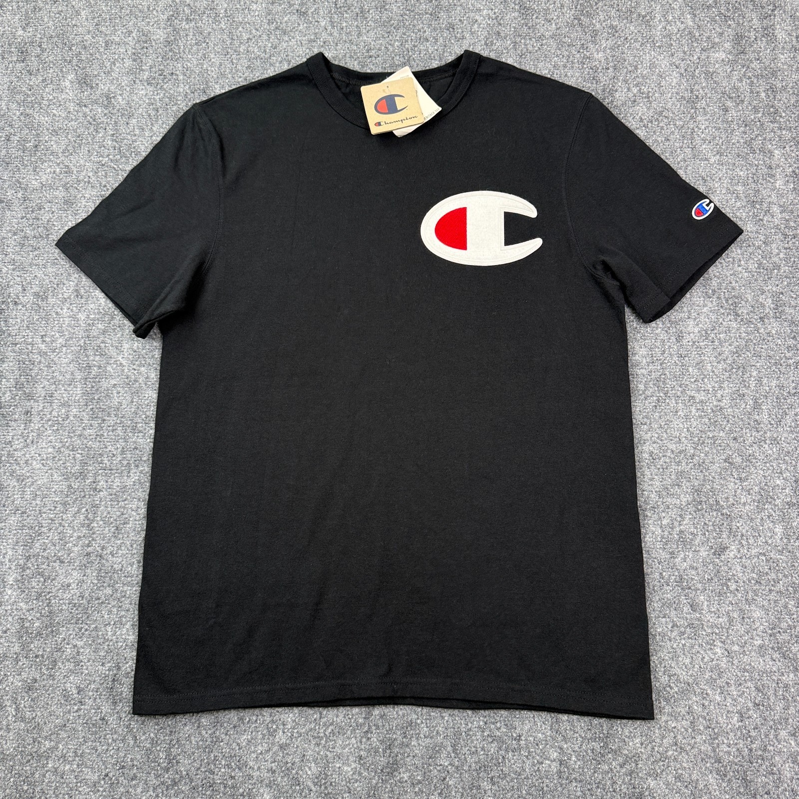 Champion T Shirt Mens M Heritage Black Embroidered Big C Logo Classic Casual Tee