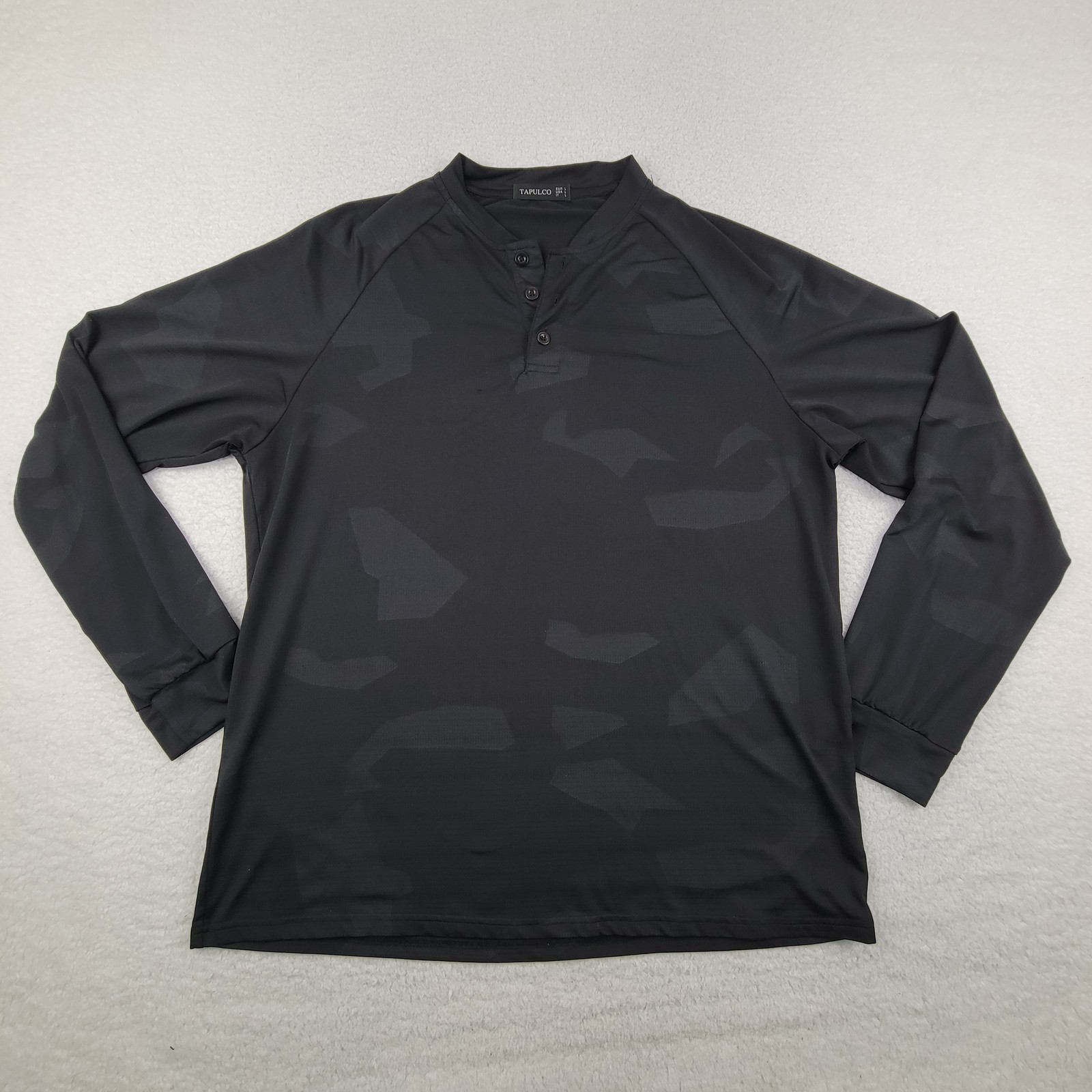 Tapulco Shirt Mens Large Black Camouflage Long Sleeve Henley Polyester Spandex