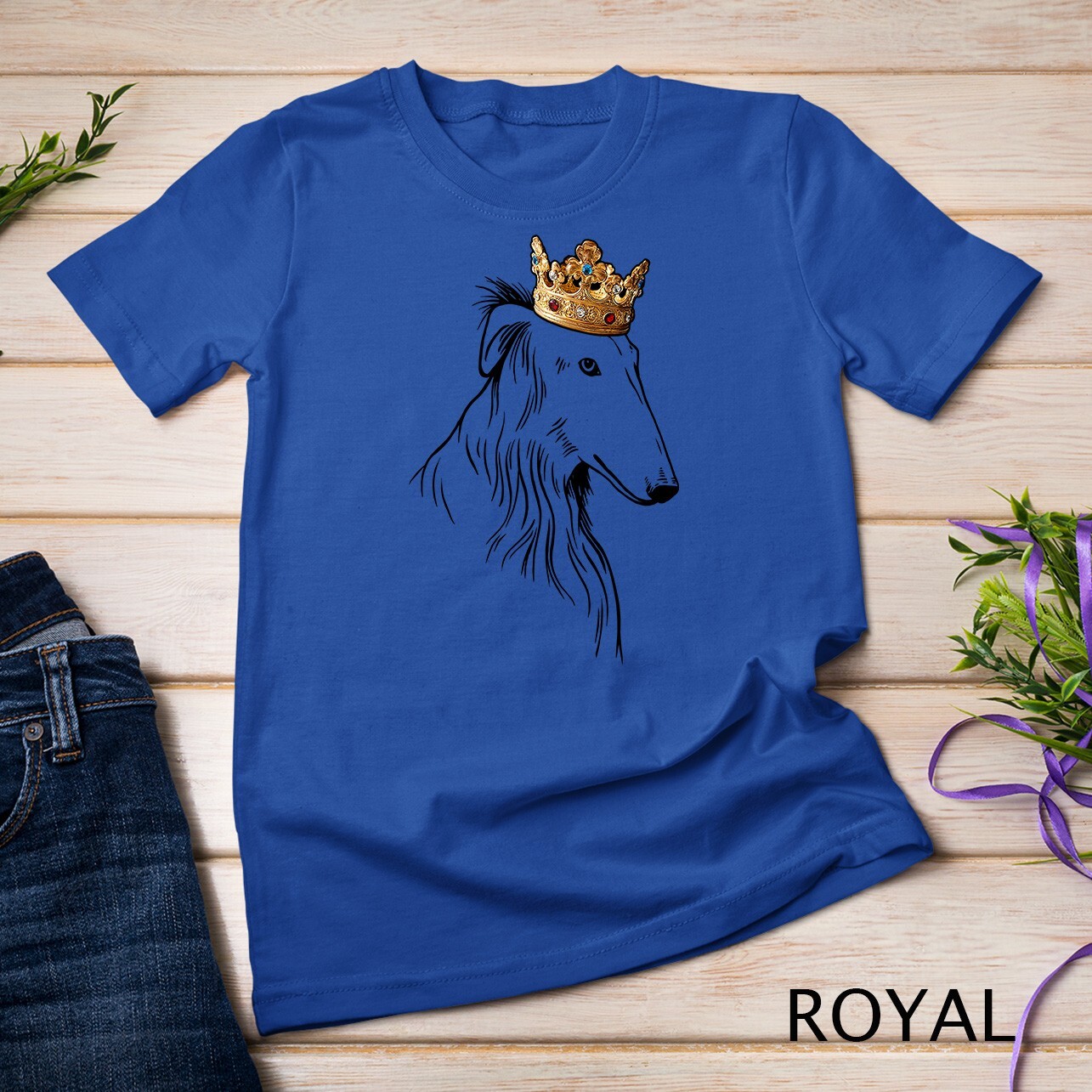 Borzoi Dog Wearing Crown Unisex T-shirt