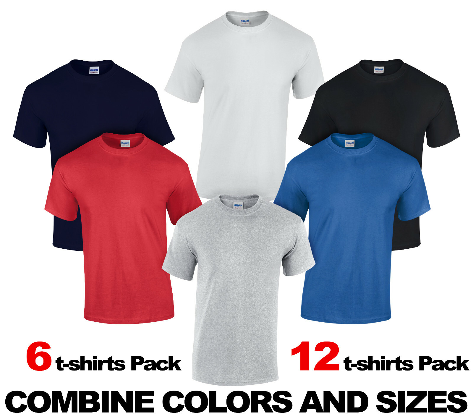New Gildan G500 T-Shirts 100% Heavy Cotton COMBINE Any COLOR, Any SIZE Multipack