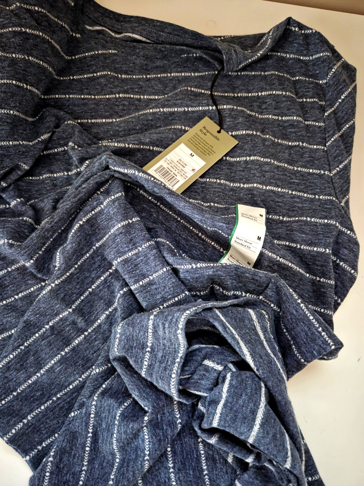 Med Blue Striped Short Sleeve Crew T-Shirt Goodfellow & Co Standard Fit Mens NWT