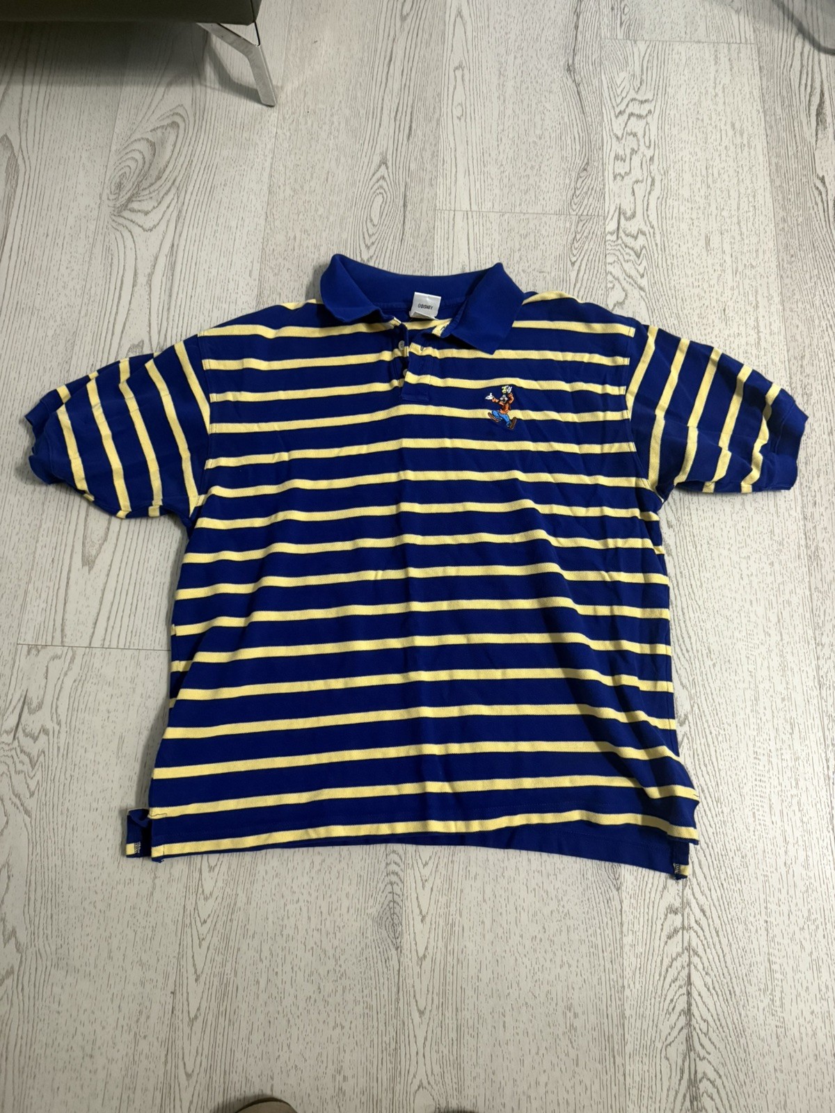 Vintage 90s Disney Store Goofy Embroidered Blue Yellow Striped Polo Tee Size XL