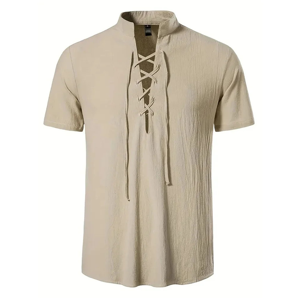 Men’s Retro Cotton Linen Shirt Stylish Pirate V-neck S-XXL Trendy Comfy Gift Tee