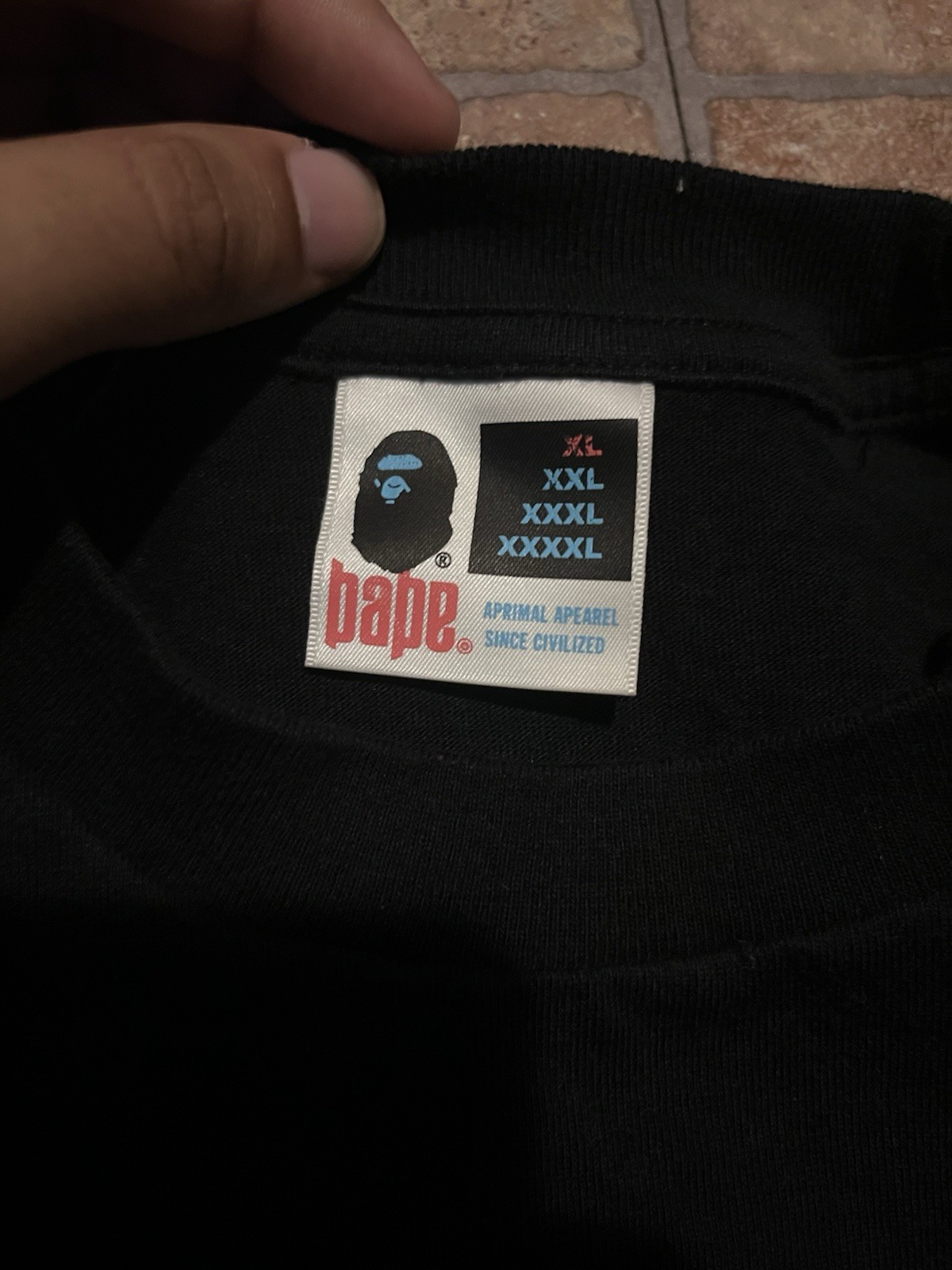 A Bathing Ape BAPE Black College Logo Ape Head Graphic Tee Crew Neck XXL