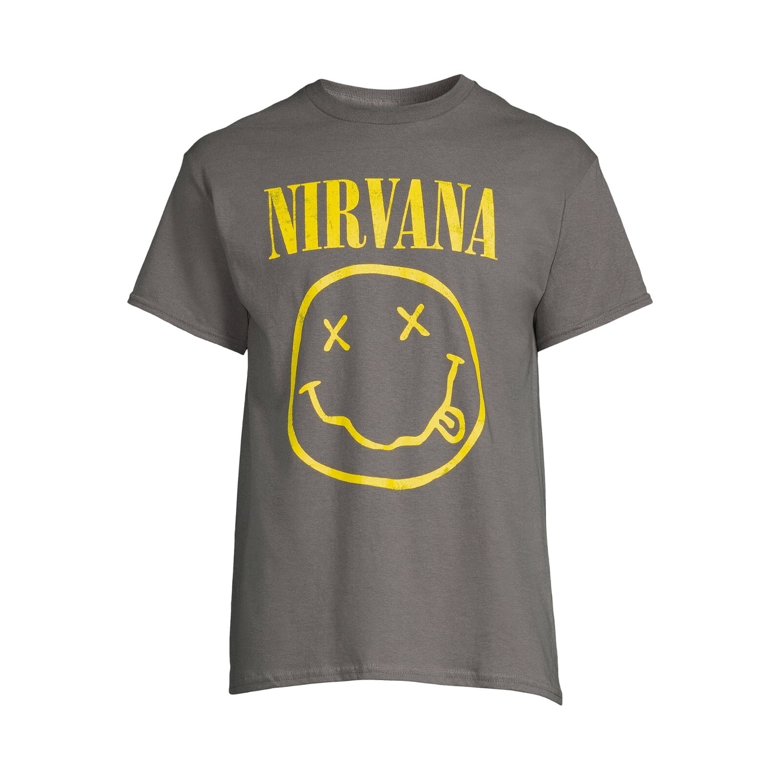 Nirvana Men’s Smiley Logo Graphic Print Tee- Charcoal Grey with Yellow Graphic