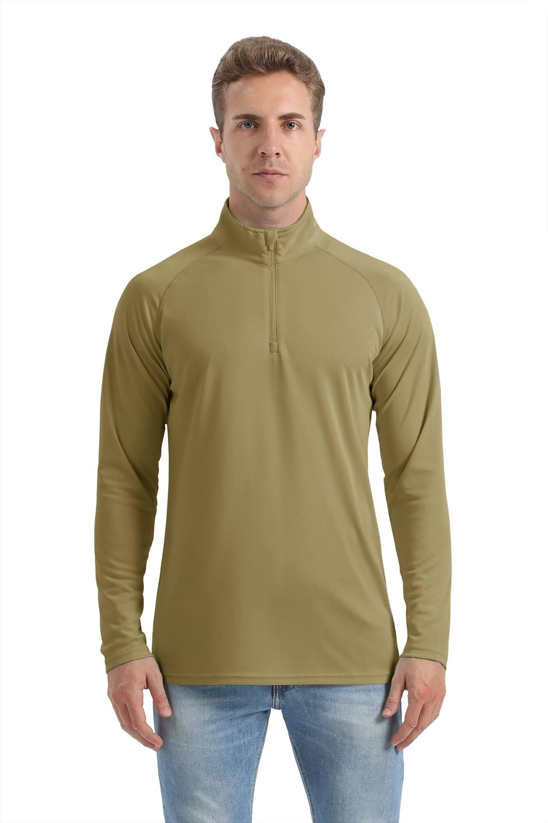 Men’s UPF 50+ Sun Shirts UV Tees Long Sleeve 1/4 Zip Fishing Running Rash Guard