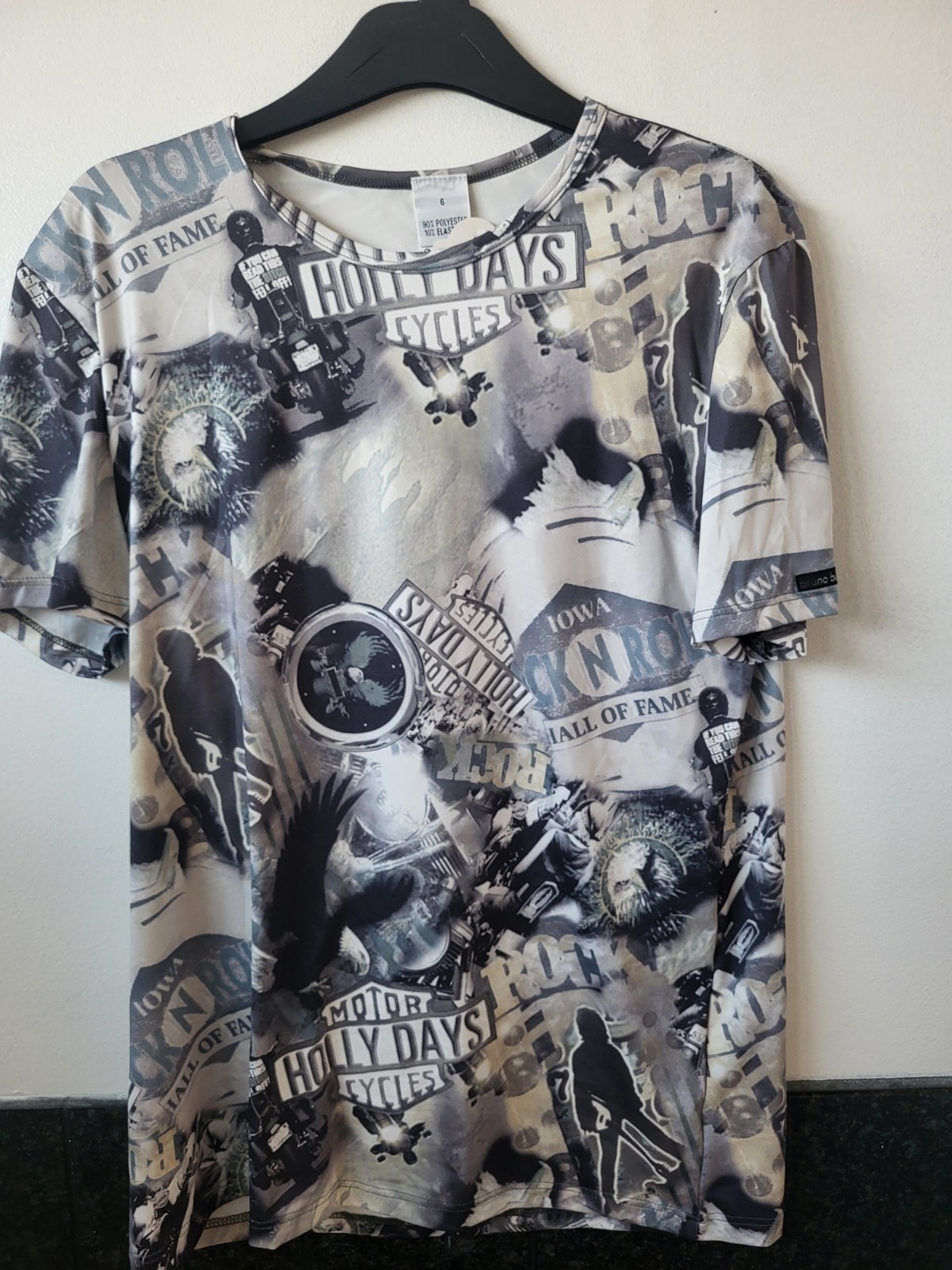 Bruno Banani Motorcycle Graphic T-Shirt- Size Large / 6 – Olive Coloured Print
