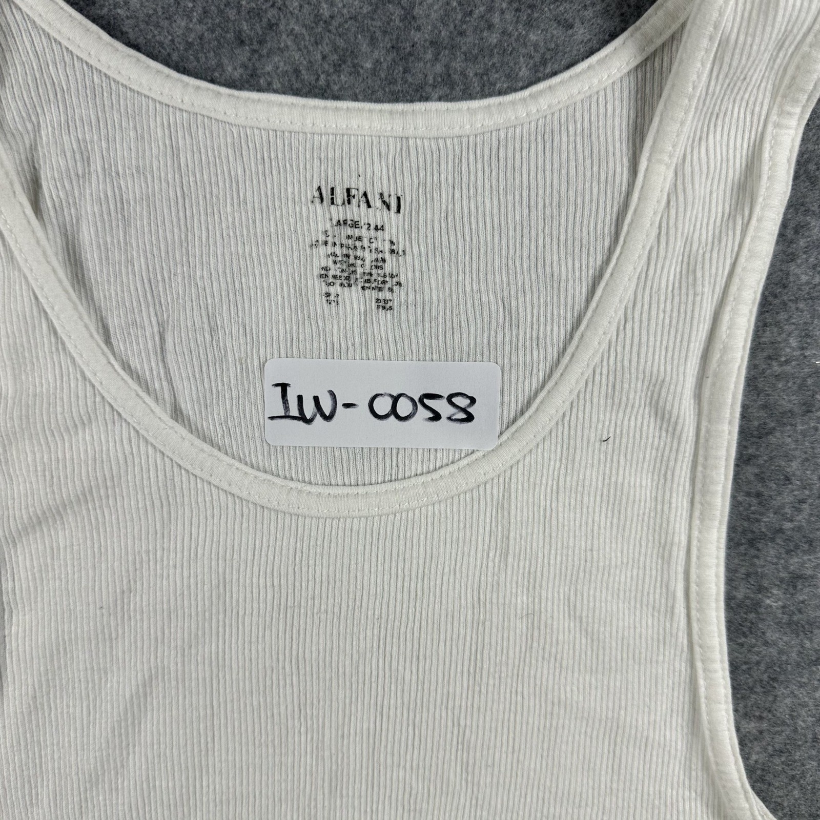 Alfani Ribbed Tank Top Large White Solid Cotton Slim Fit A-Shirt Undershirt