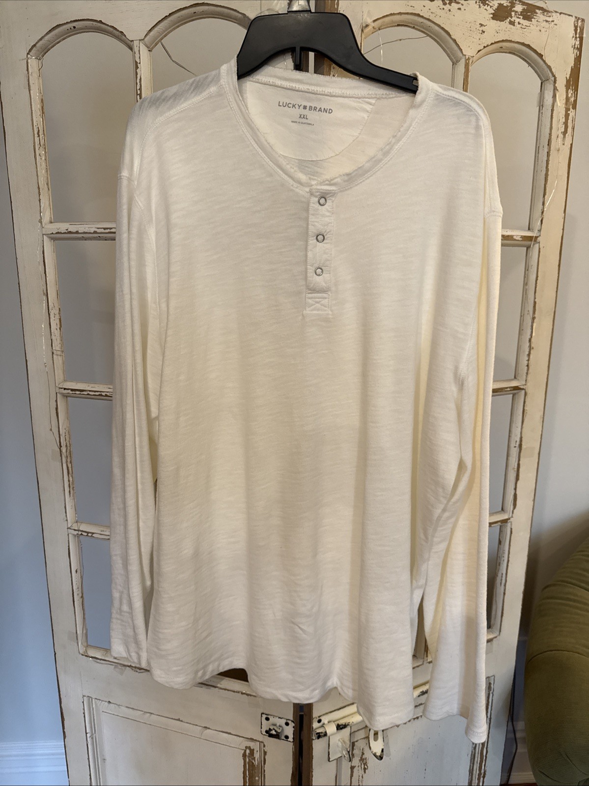 Lucky Brand Mens XXL Long Sleeve Henley Shirt White Knit Pullover Casual New