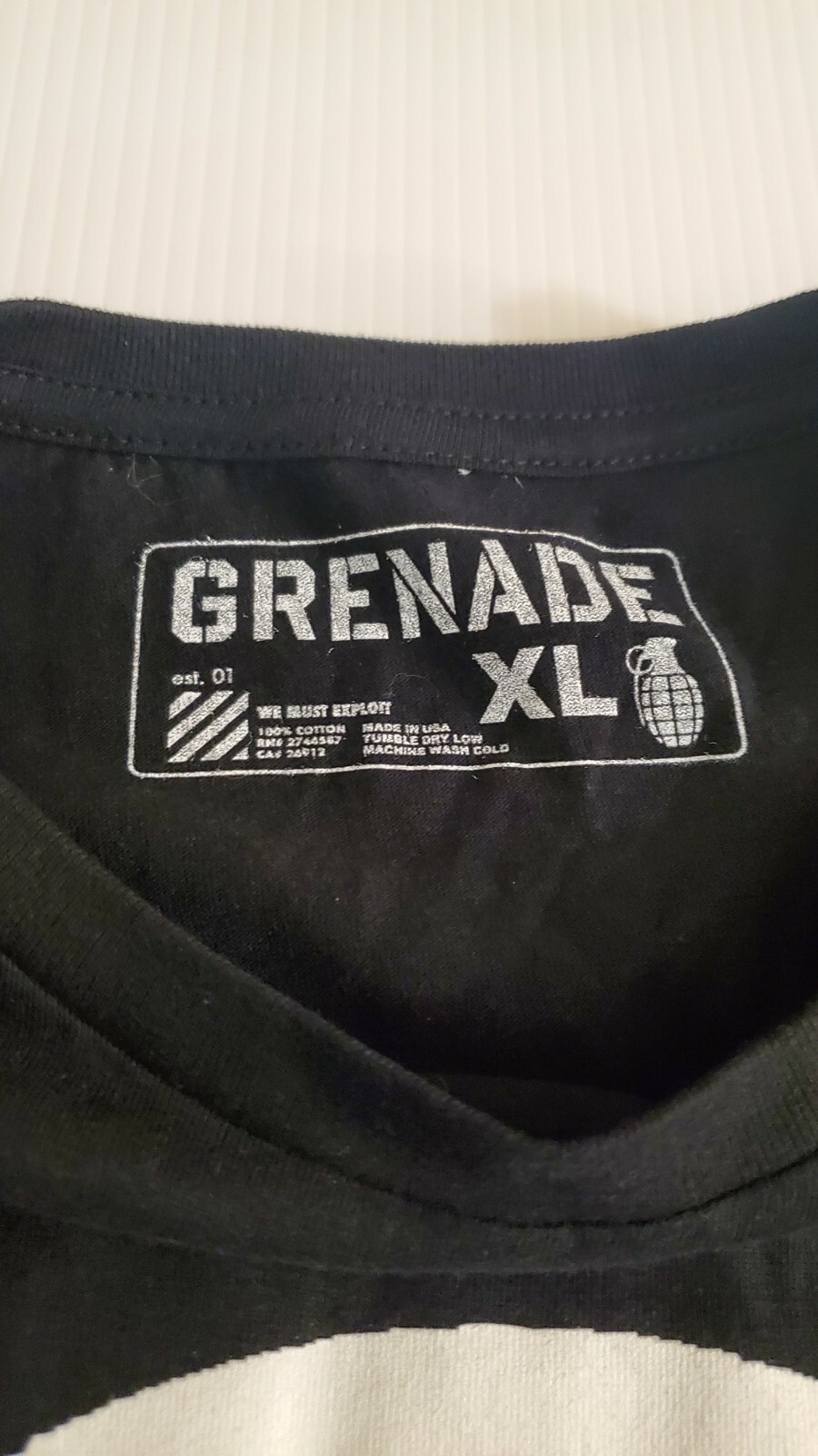 Grenade Men’s Black 100% Cotton Short Sleeve Crew Neck Pullover T-Shirt Size XL