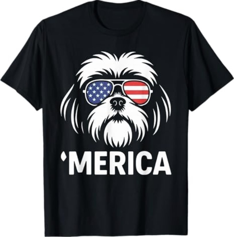 Shih Tzu Dog ‘Merica Patriotic 4th of July American Flag T-Shirt