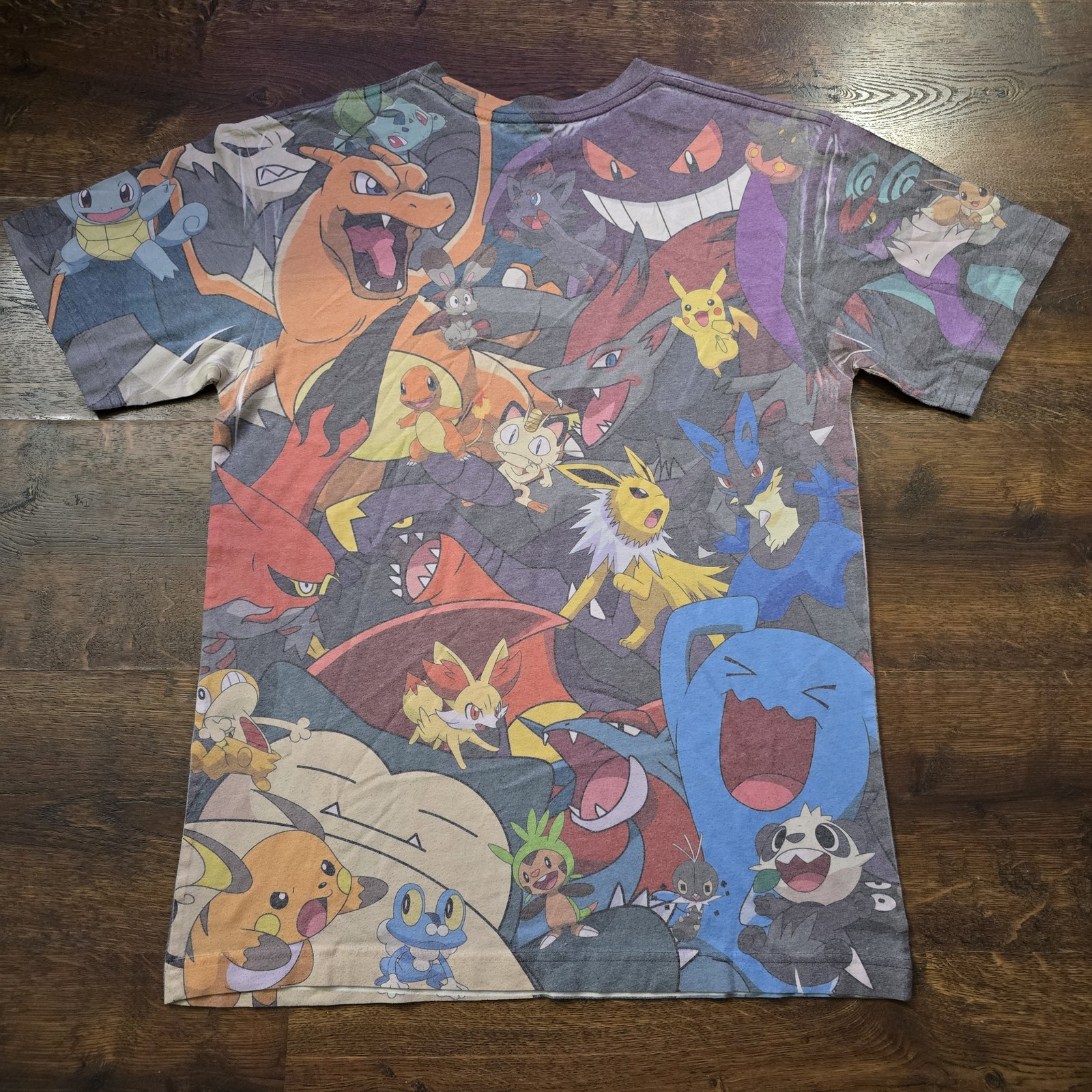 Pokemon Shirt Mens Medium Multicolor All Over Print Character Graphic Tee AOP