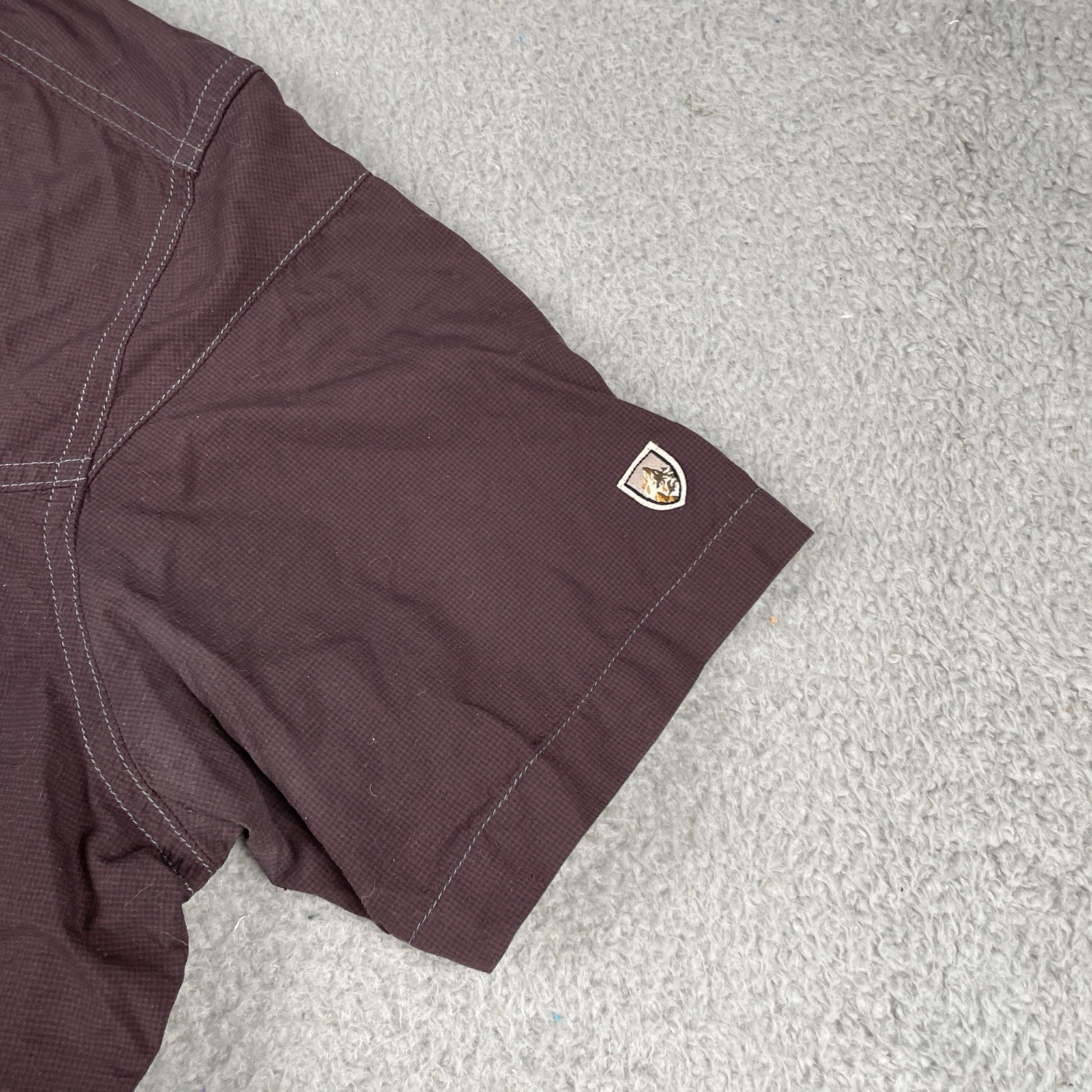 Kuhl Outdoors Button Up Pocket Adventure Shirt Micro Plaid Nylon Medium Maroon