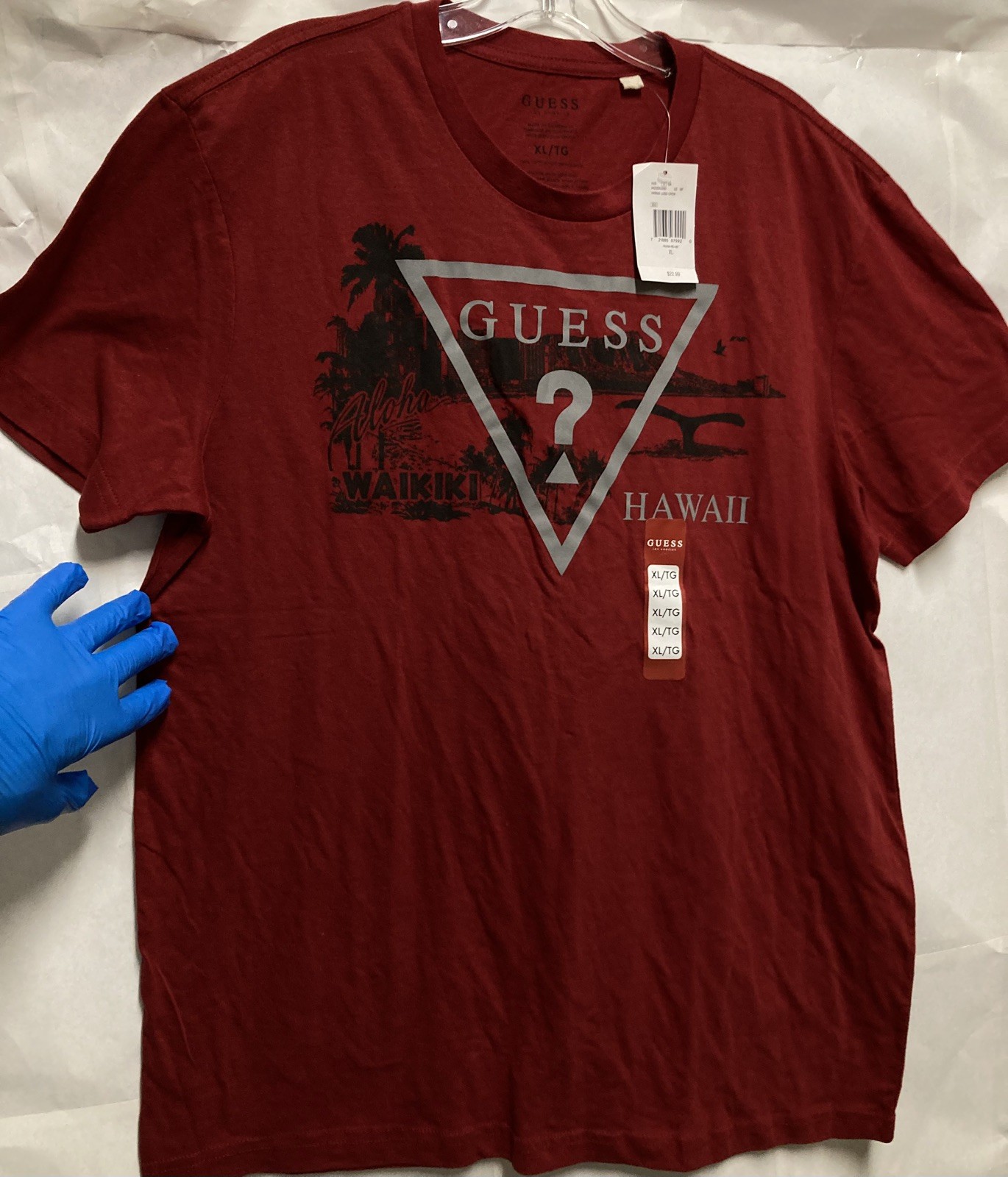 [New] GUESS LOS ANGELES “Hawaii “ Unisex T Shirt; XL; Red Wine; New with Tag