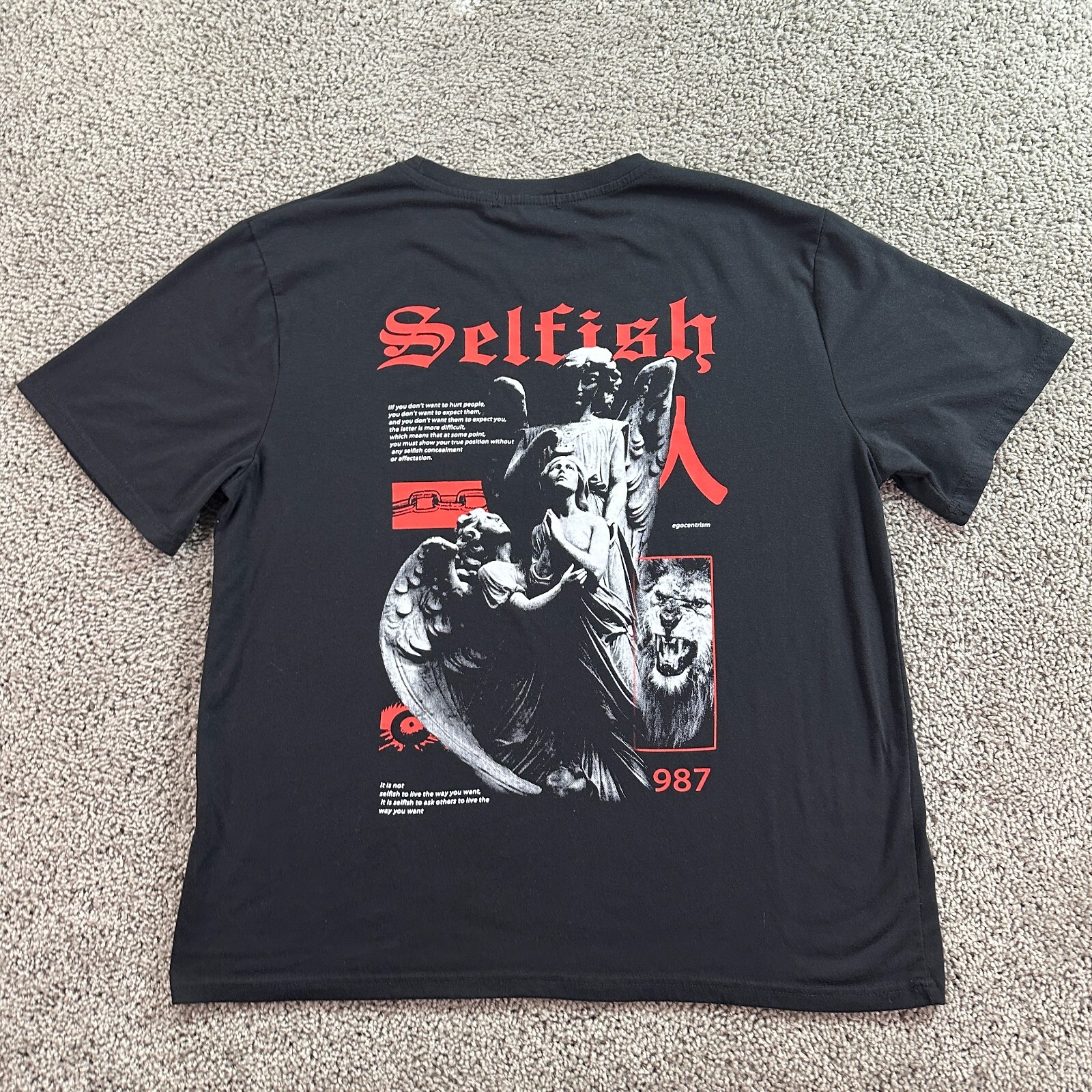 Romwe Shirt Mens Large Black Selfish Ecocentrism Archangel Short Sleeve