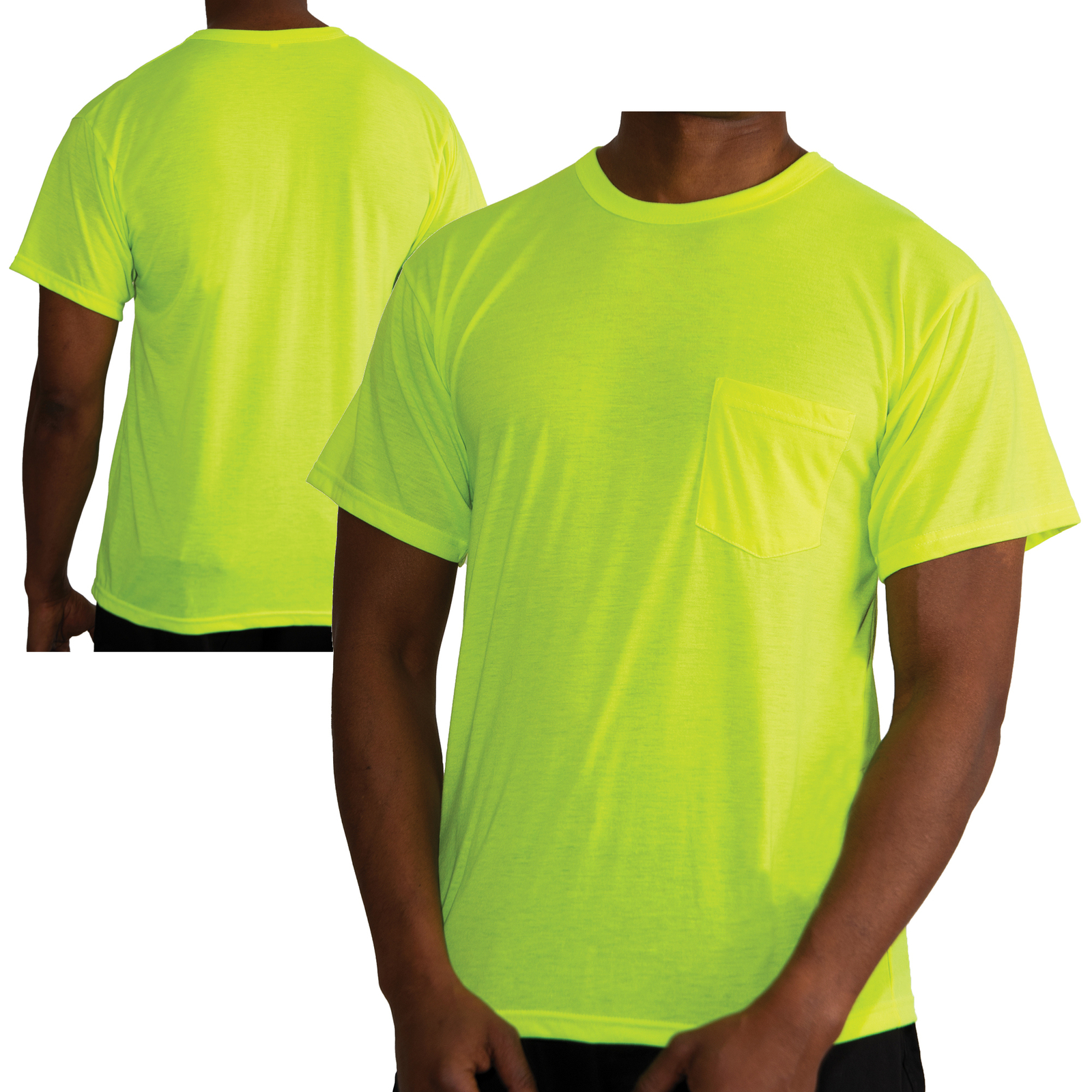 Men’s Safety Green Moisture Wicking Short Sleeve T-Shirt With Chest Pocket