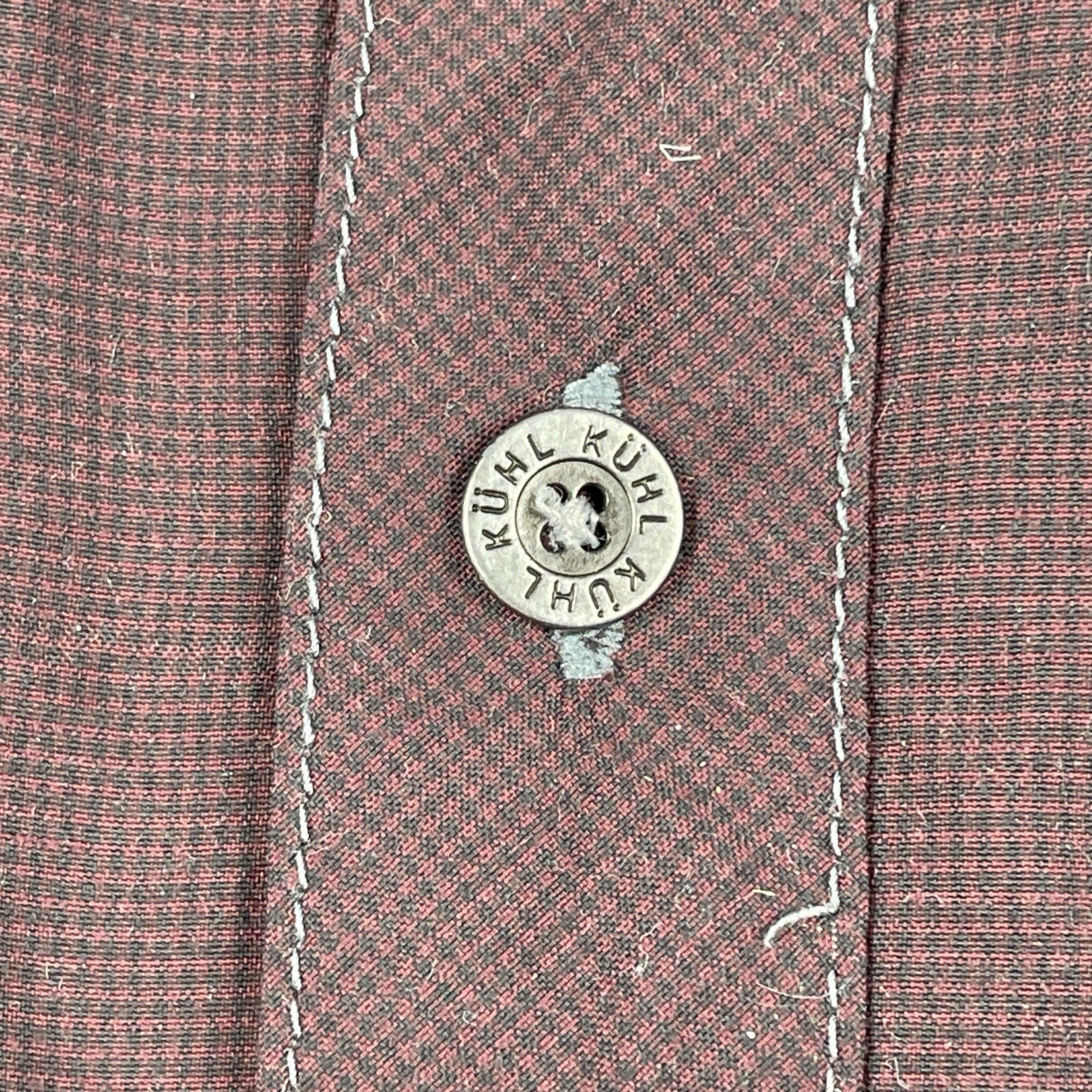 Kuhl Outdoors Button Up Pocket Adventure Shirt Micro Plaid Nylon Medium Maroon