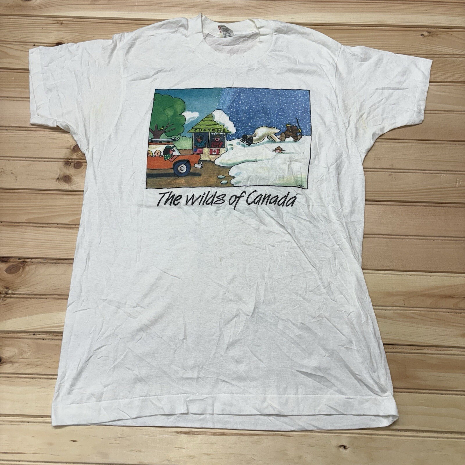 Vintage 90s The Wilds Of Canada Border Crossing Comic Funny Shirt Size XL