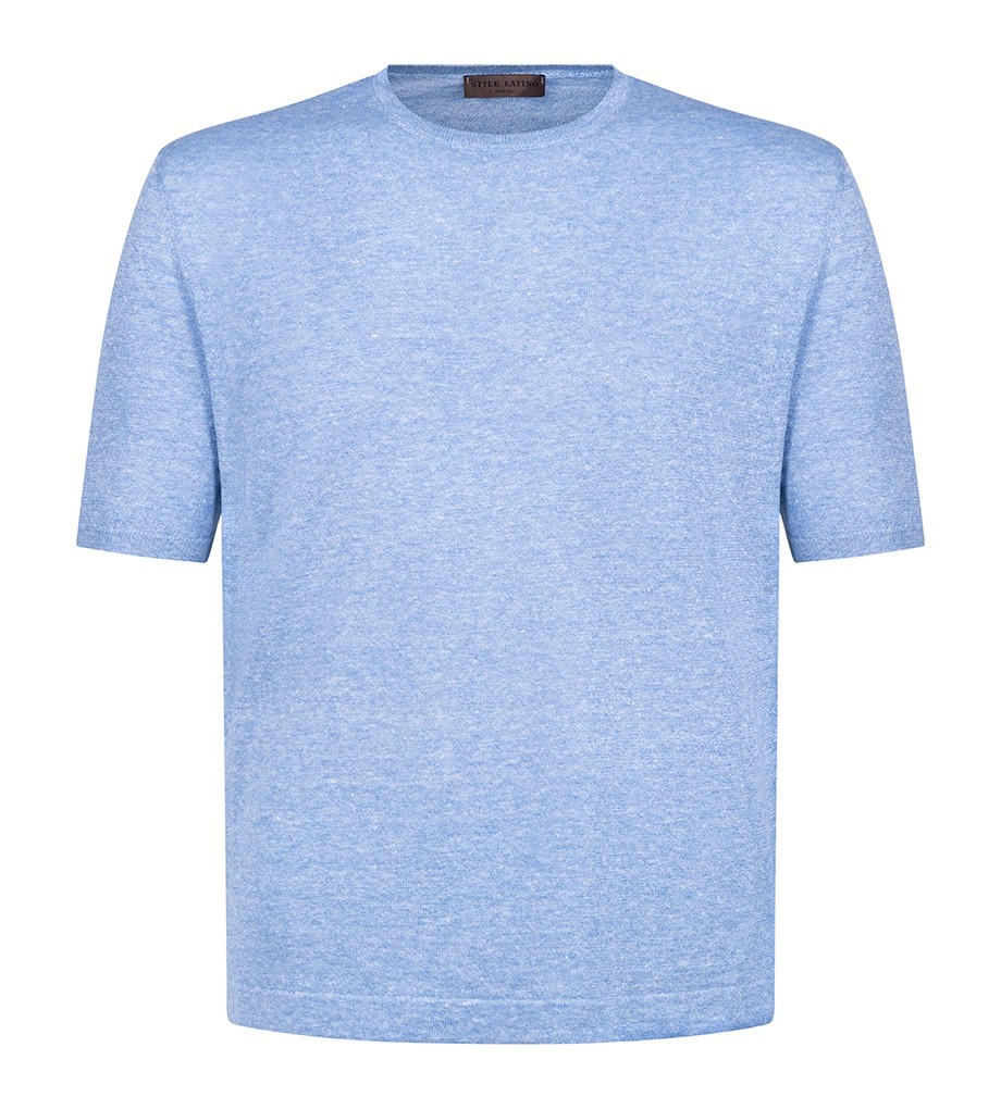 STILE LATINO t-shirt linen cotton EU 52 US 42 light blue melange normal fit