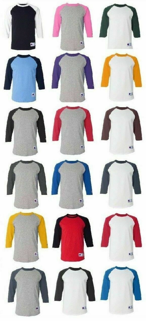 Champion Mens NEW Size S-3XL Tagless Tee ¾ Sleeve Baseball Raglan T-Shirt T137
