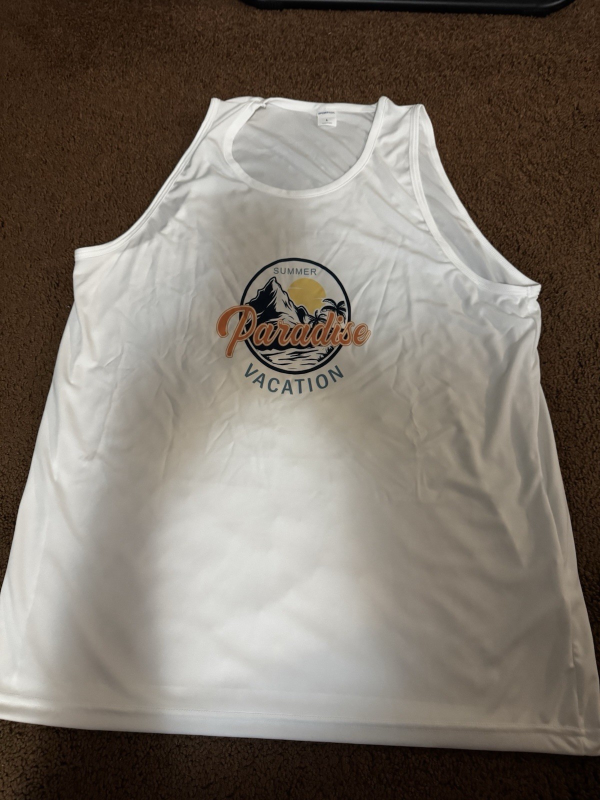 Sport-Tek Men’s White Graphic Print Tank T-Shirt Scoop Neck Sleeveless Knit M