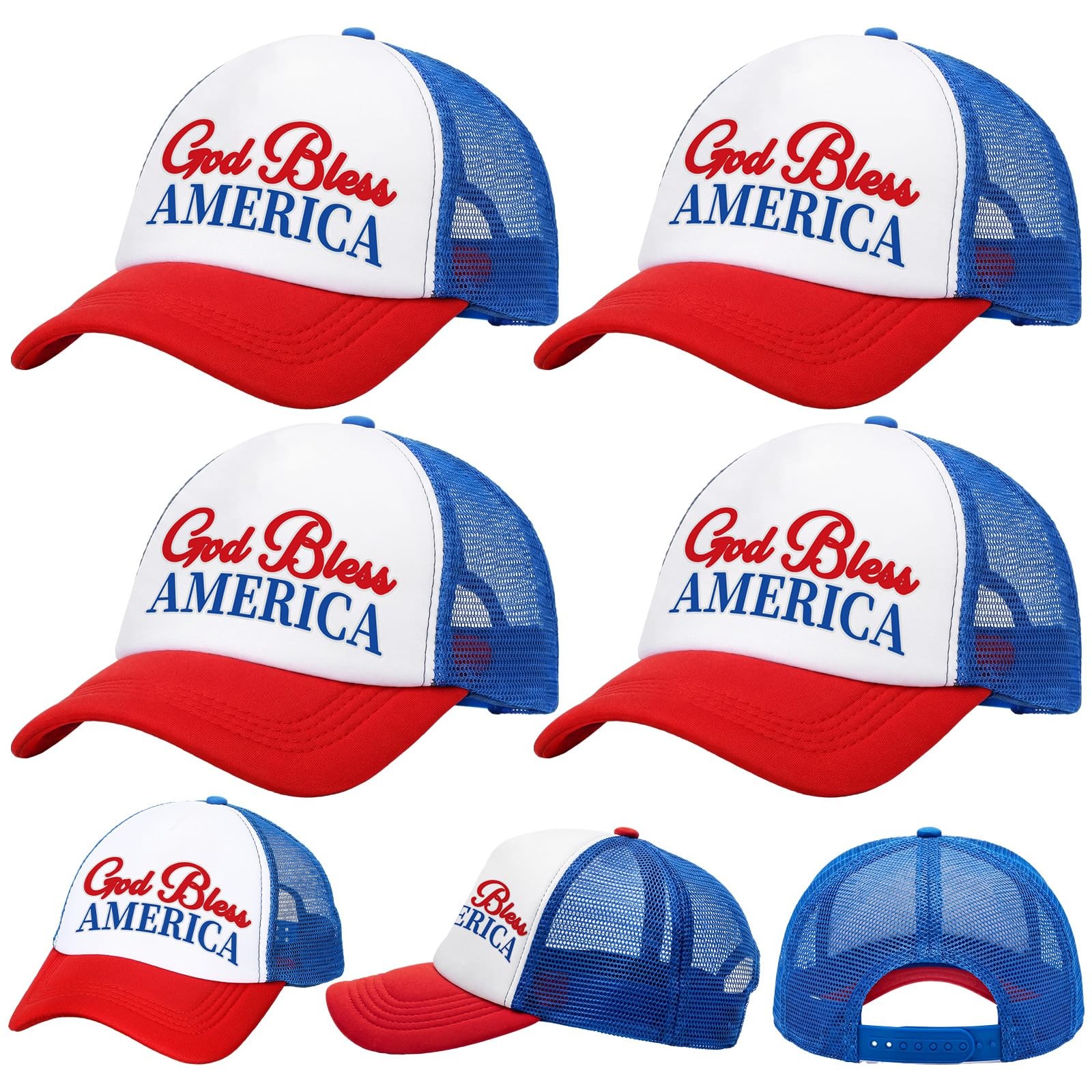 4 Pack 250th Anniversary Patriotic Hats Bulk Adjustable 4th of July Trucker H…